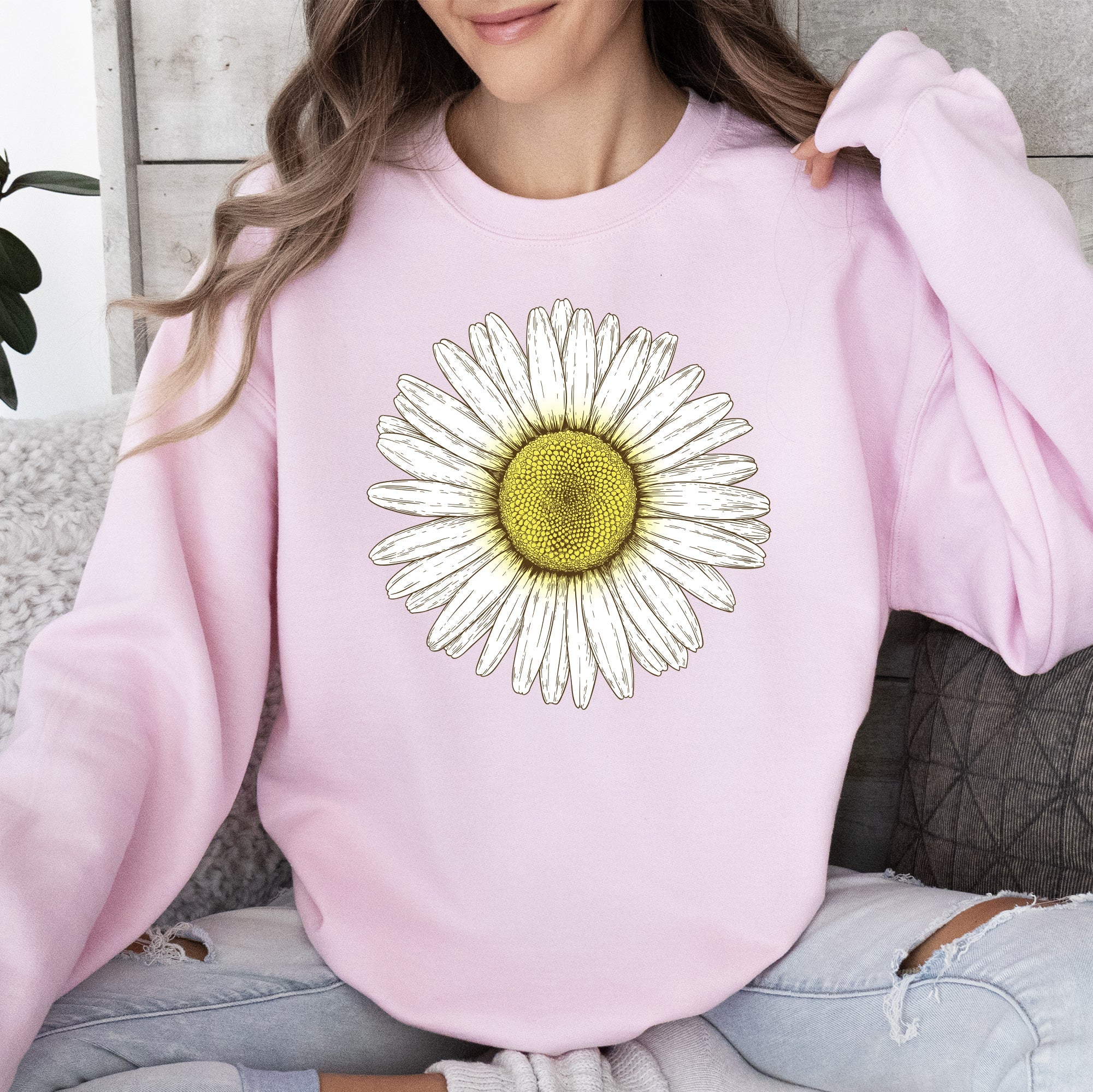 Retro Daisy Print, Vintage Flowers Floral Pattern Nostalgia Edition Collection Sweatshirt