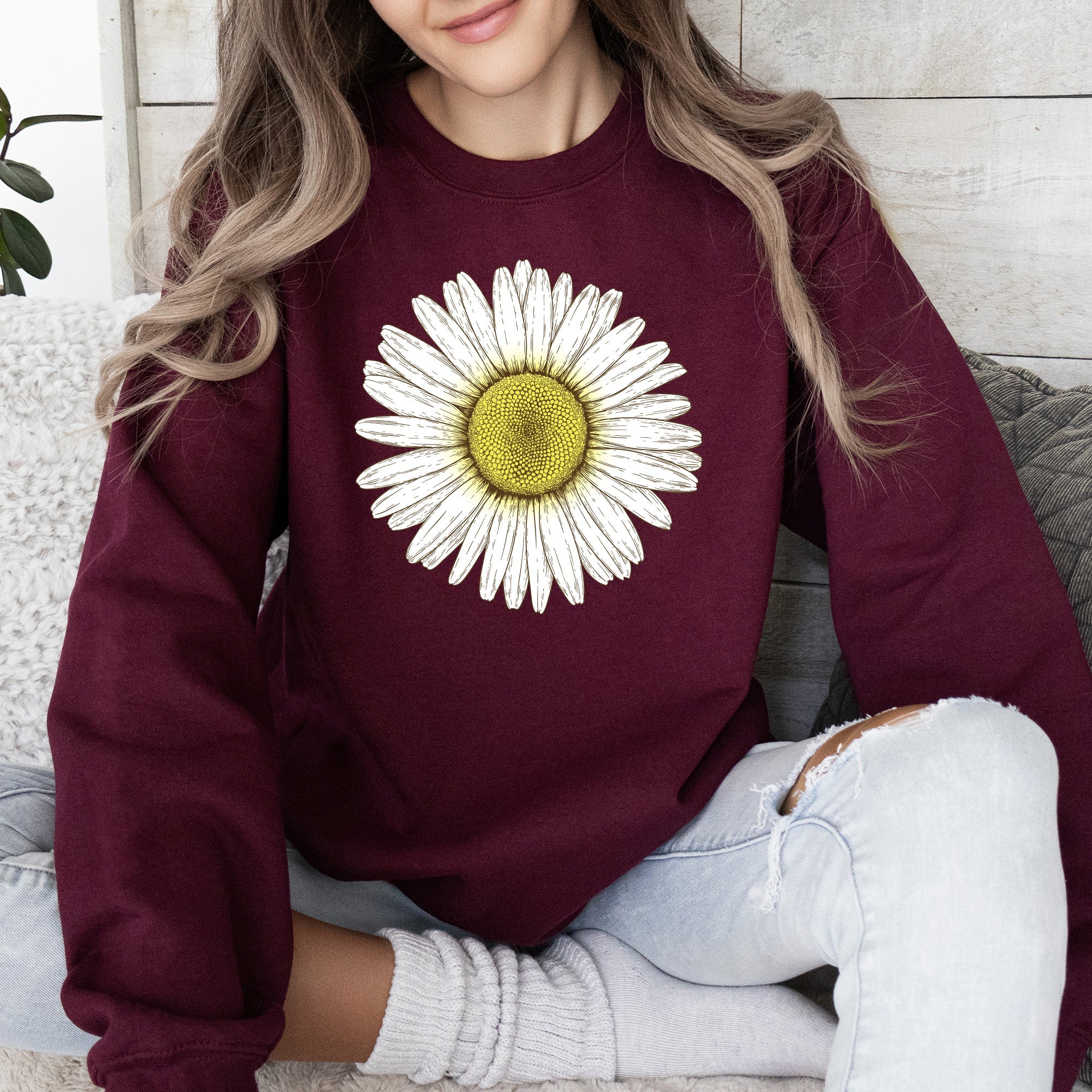Retro Daisy Print, Vintage Flowers Floral Pattern Nostalgia Edition Collection Sweatshirt