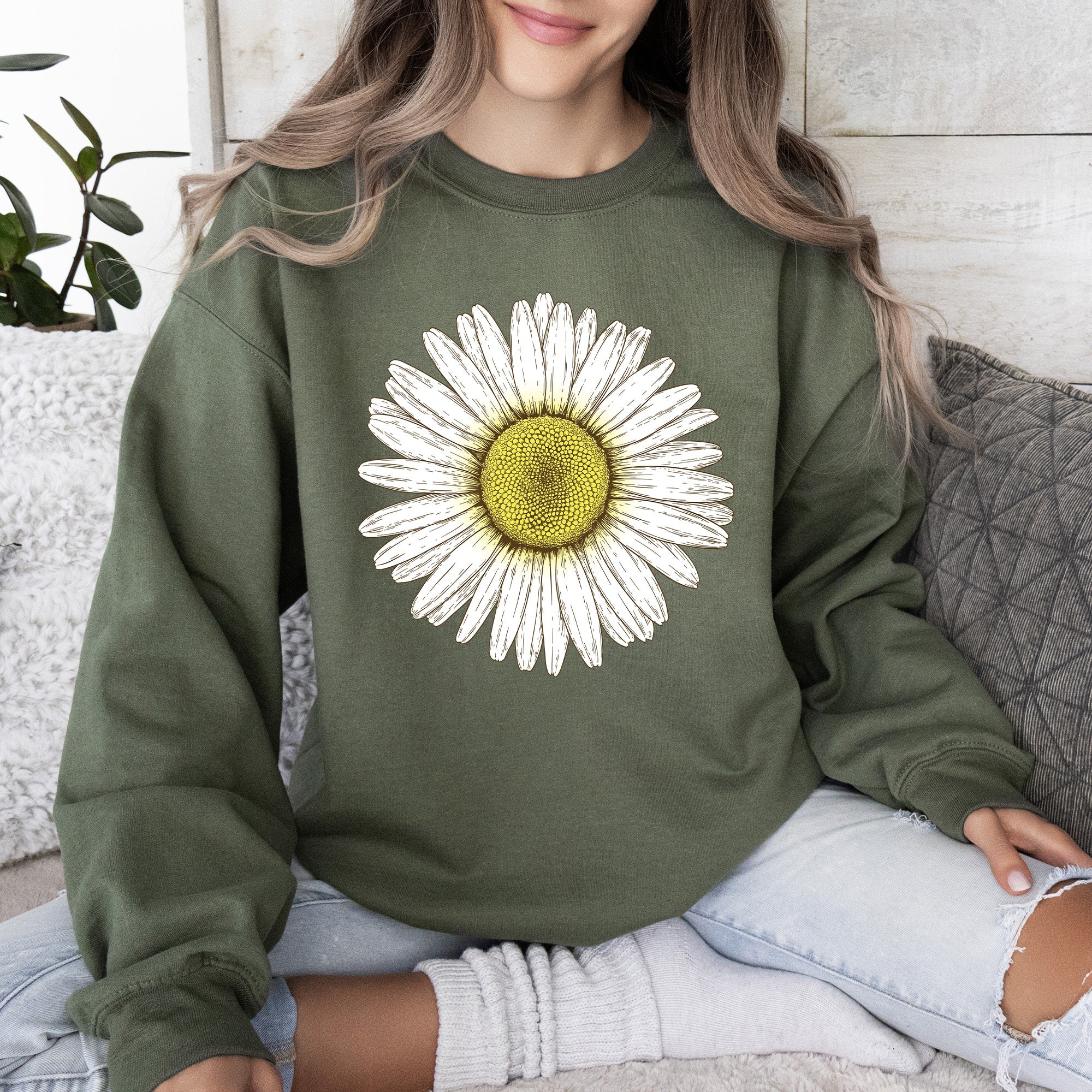 Retro Daisy Print, Vintage Flowers Floral Pattern Nostalgia Edition Collection Sweatshirt