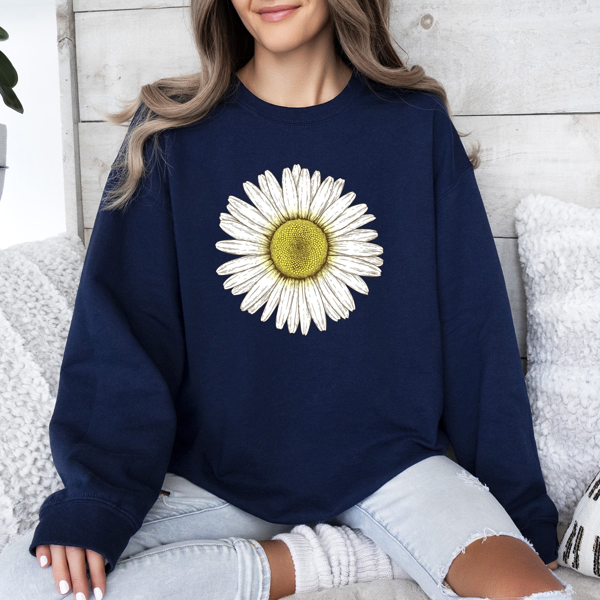 Retro Daisy Print, Vintage Flowers Floral Pattern Nostalgia Edition Collection Sweatshirt