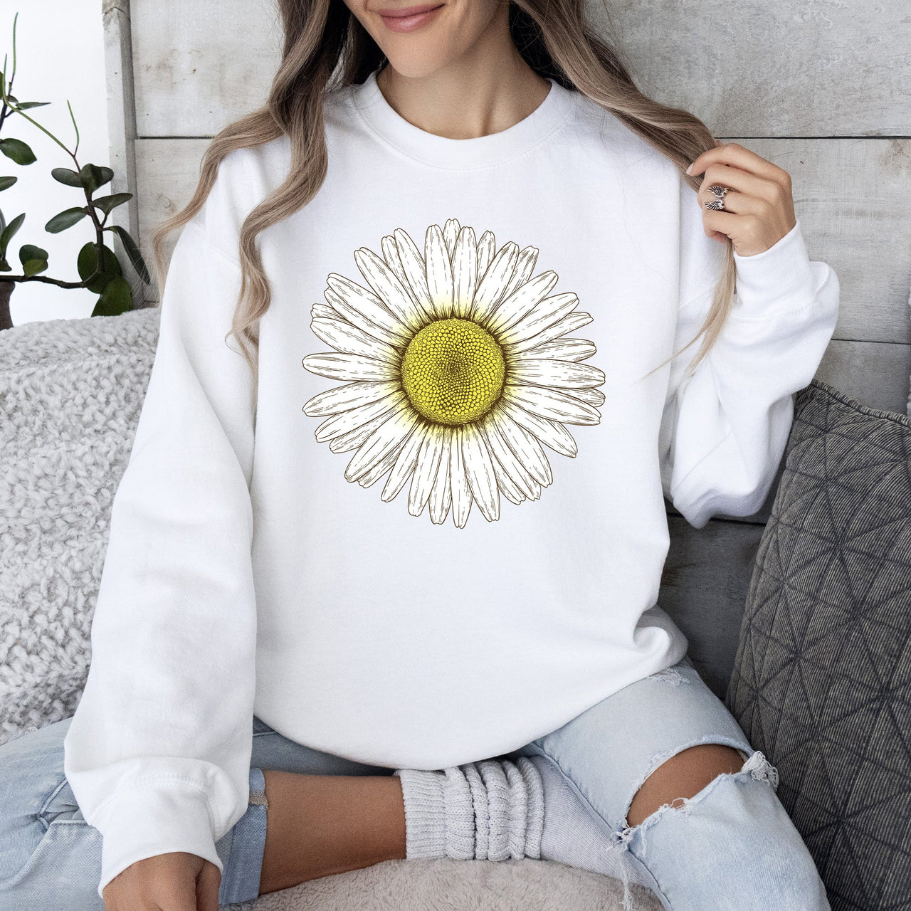 Retro Daisy Print, Vintage Flowers Floral Pattern Nostalgia Edition Collection Sweatshirt