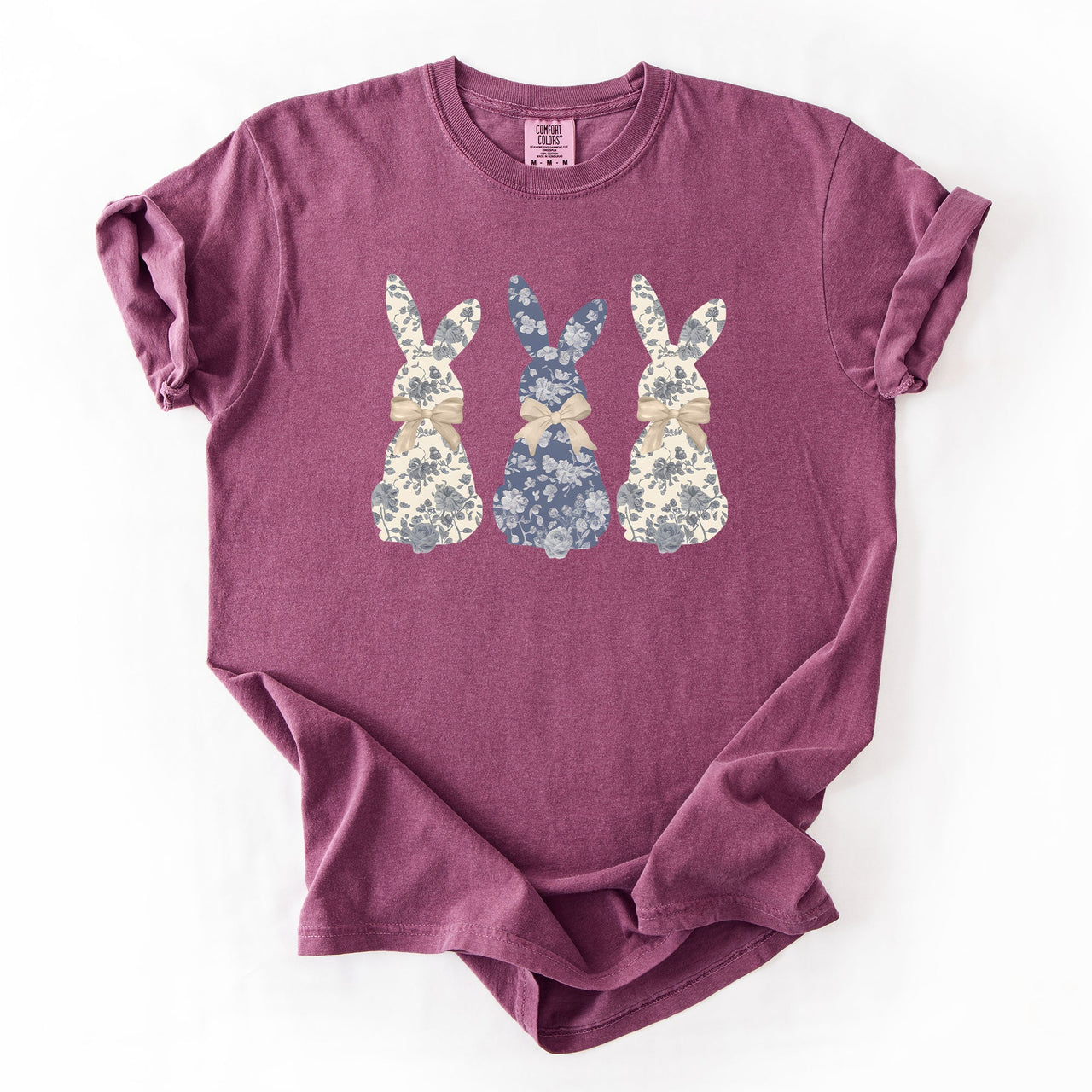 Retro Easter Bunnies Girly Chinoiserie Patterns Rabbits Line Art Comfort Colors Tee