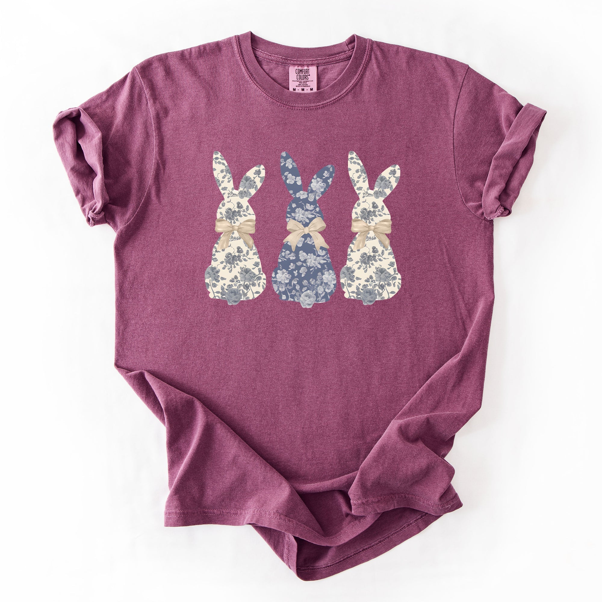Retro Easter Bunnies Girly Chinoiserie Patterns Rabbits Line Art Comfort Colors Tee