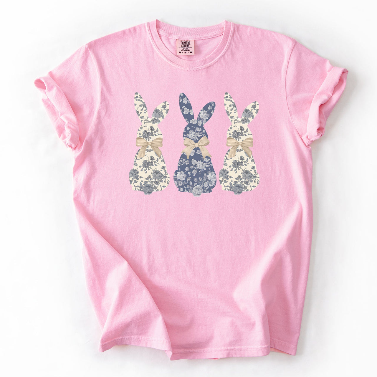 Retro Easter Bunnies Girly Chinoiserie Patterns Rabbits Line Art Comfort Colors Tee