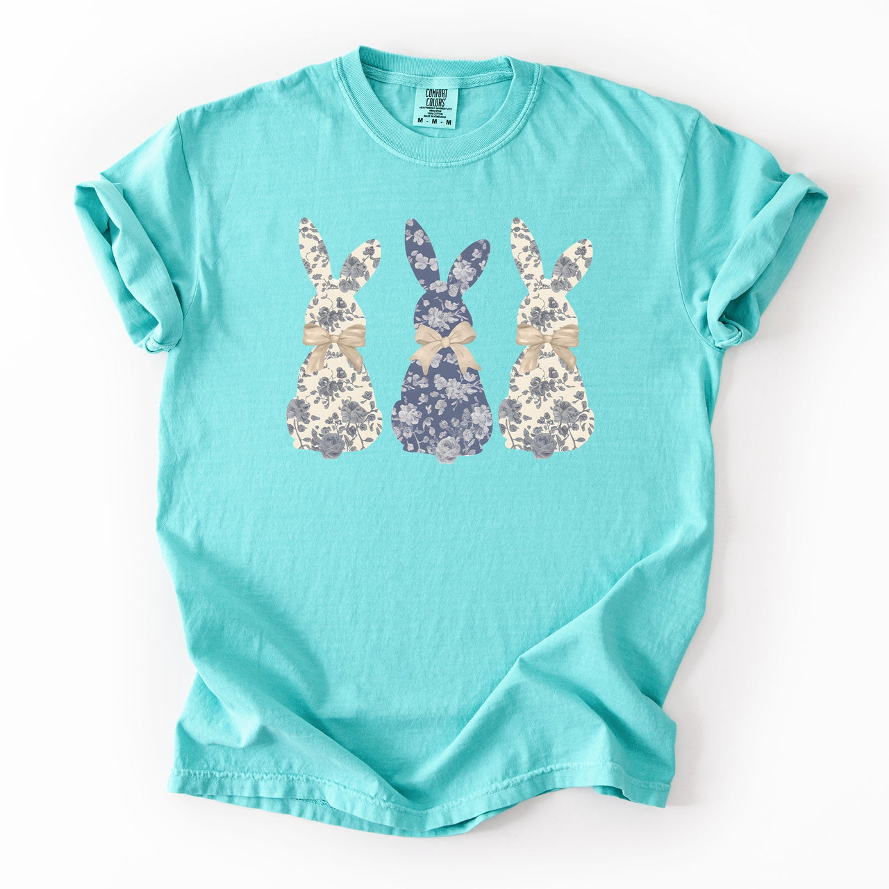Retro Easter Bunnies Girly Chinoiserie Patterns Rabbits Line Art Comfort Colors Tee