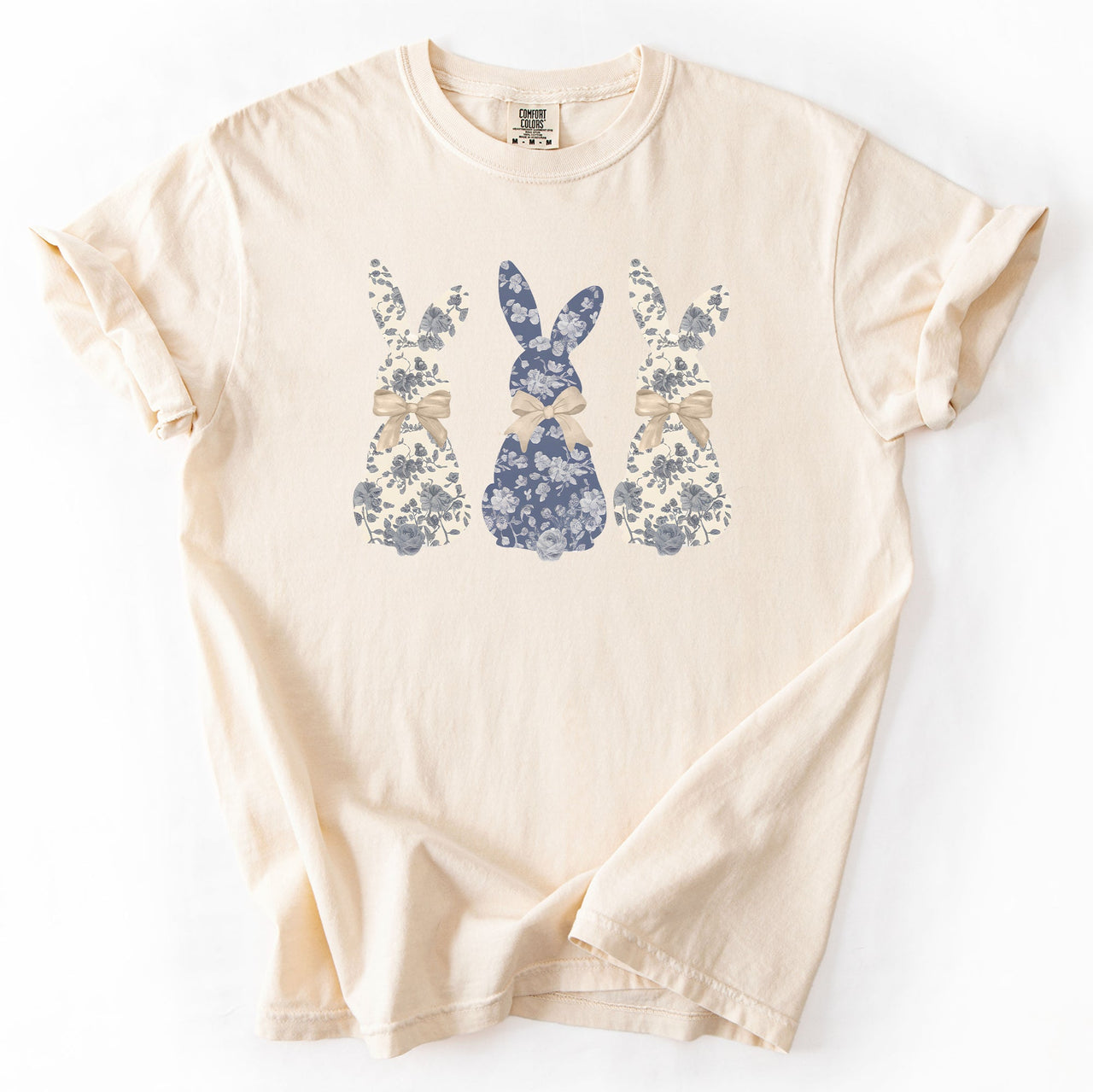 Retro Easter Bunnies Girly Chinoiserie Patterns Rabbits Line Art Comfort Colors Tee