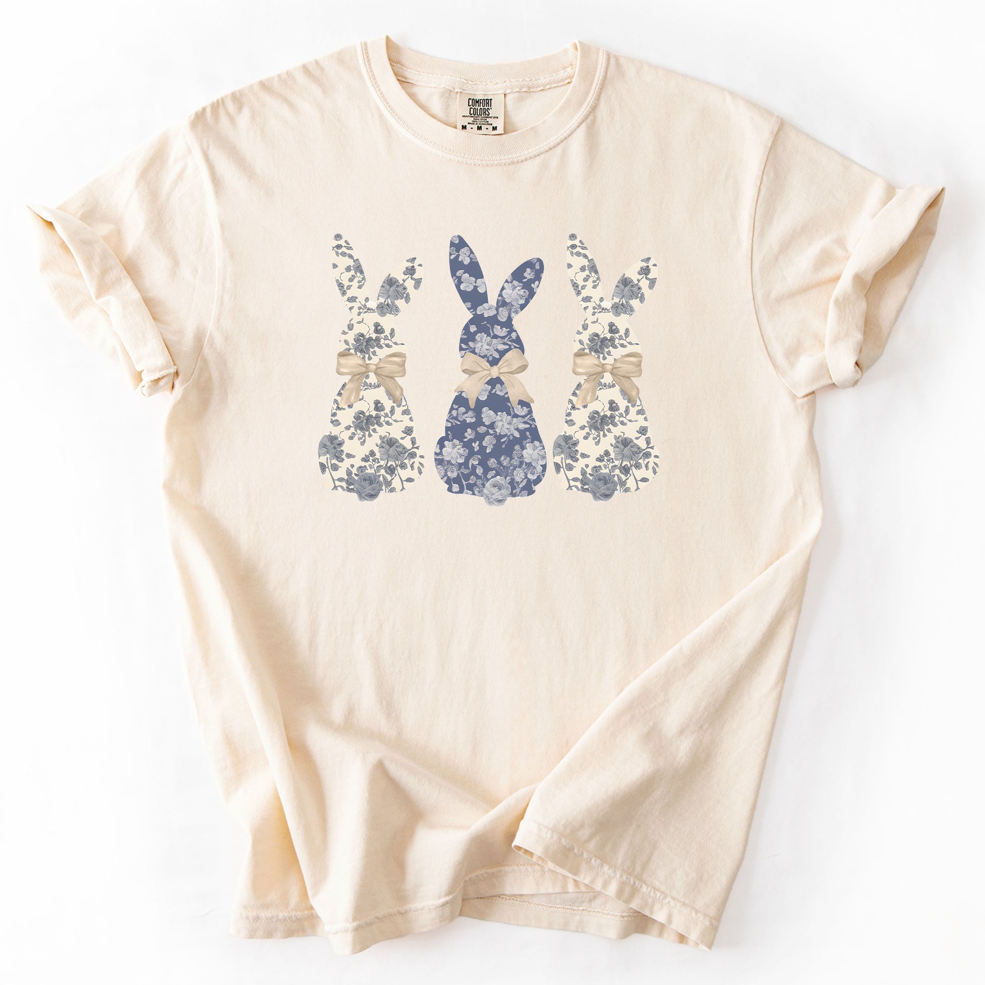 Retro Easter Bunnies Girly Chinoiserie Patterns Rabbits Line Art Comfort Colors Tee
