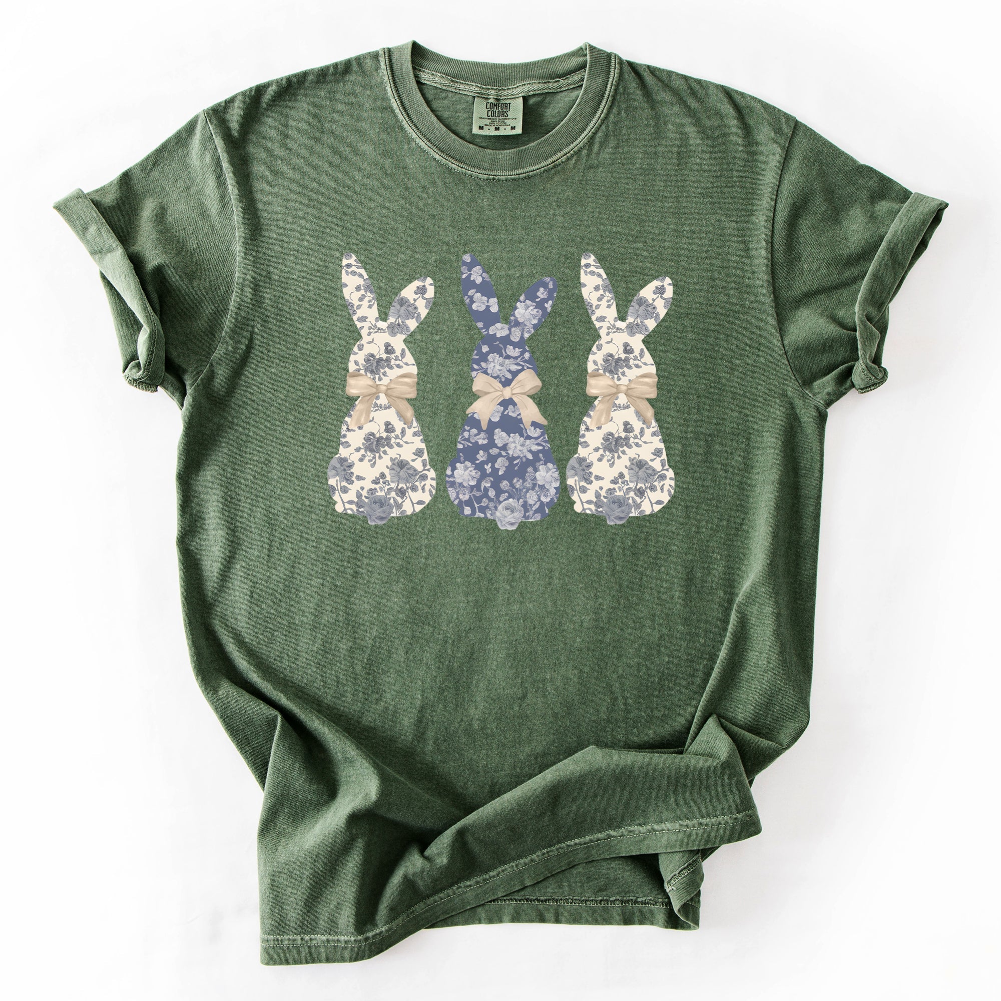 Retro Easter Bunnies Girly Chinoiserie Patterns Rabbits Line Art Comfort Colors Tee