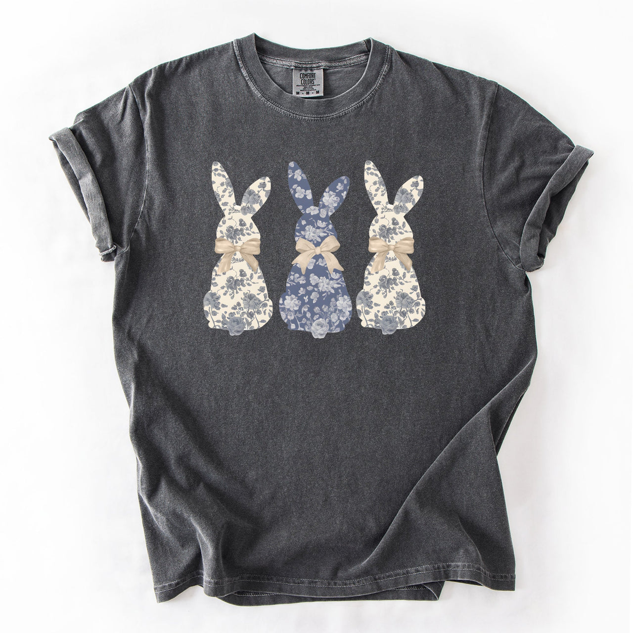 Retro Easter Bunnies Girly Chinoiserie Patterns Rabbits Line Art Comfort Colors Tee