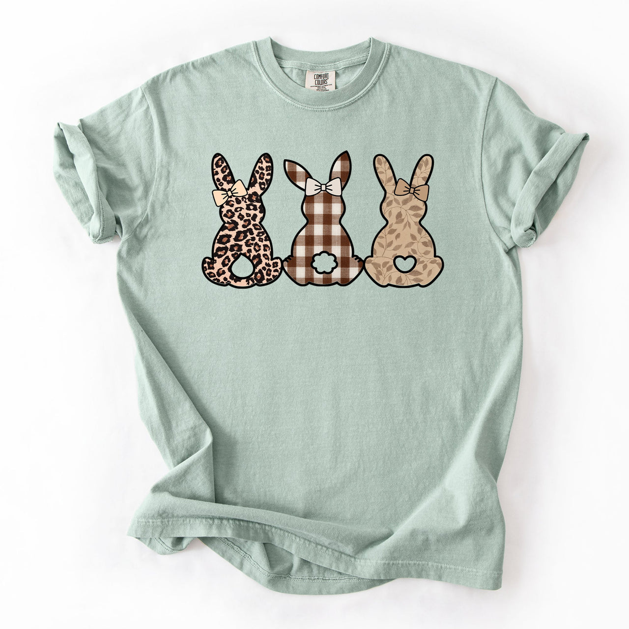 Retro Easter Bunnies Leopard Pattern Bunny Illustration Collection For Festive Style Comfort Colors Tee