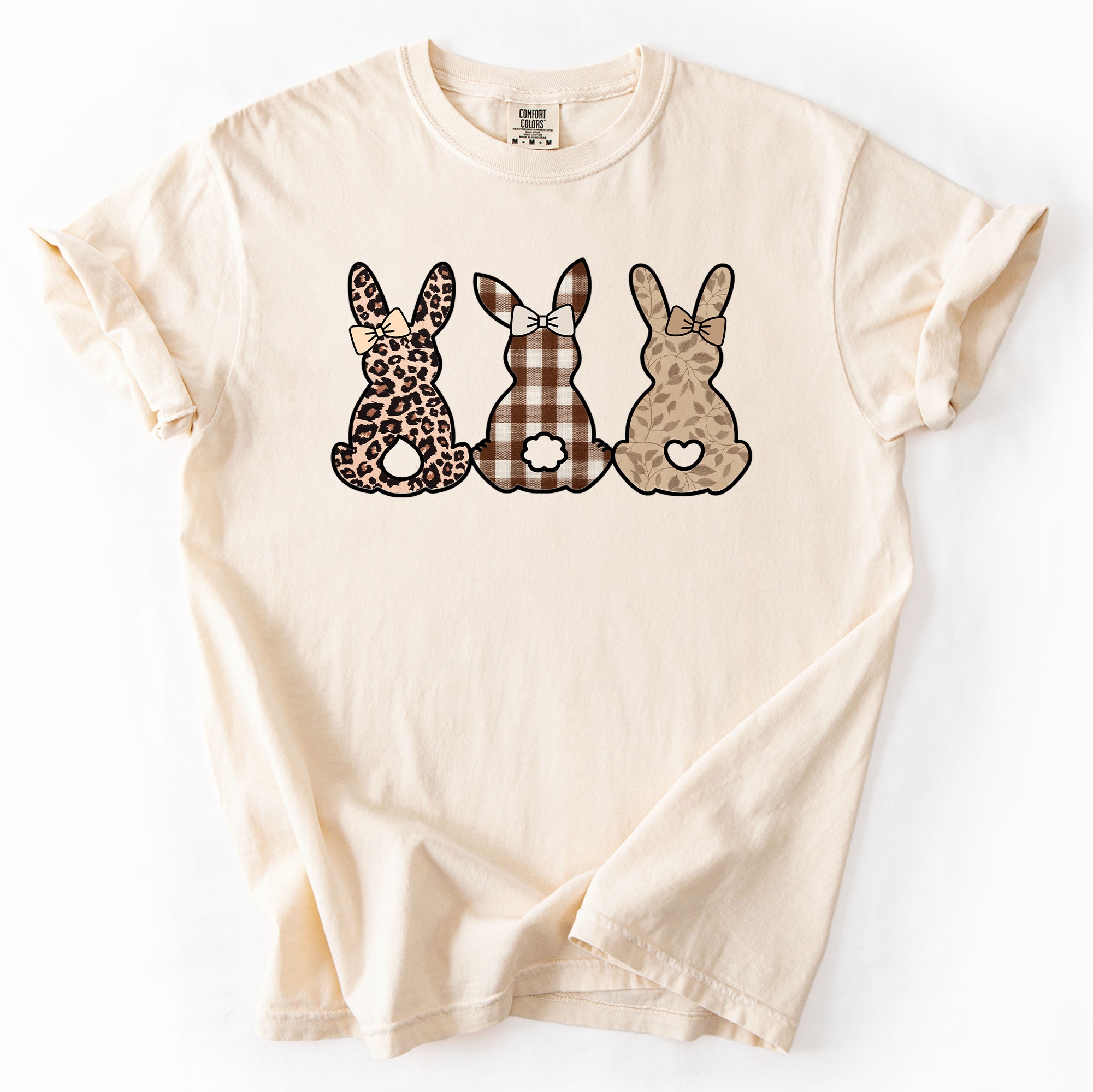 Retro Easter Bunnies Leopard Pattern Bunny Illustration Collection For Festive Style Comfort Colors Tee