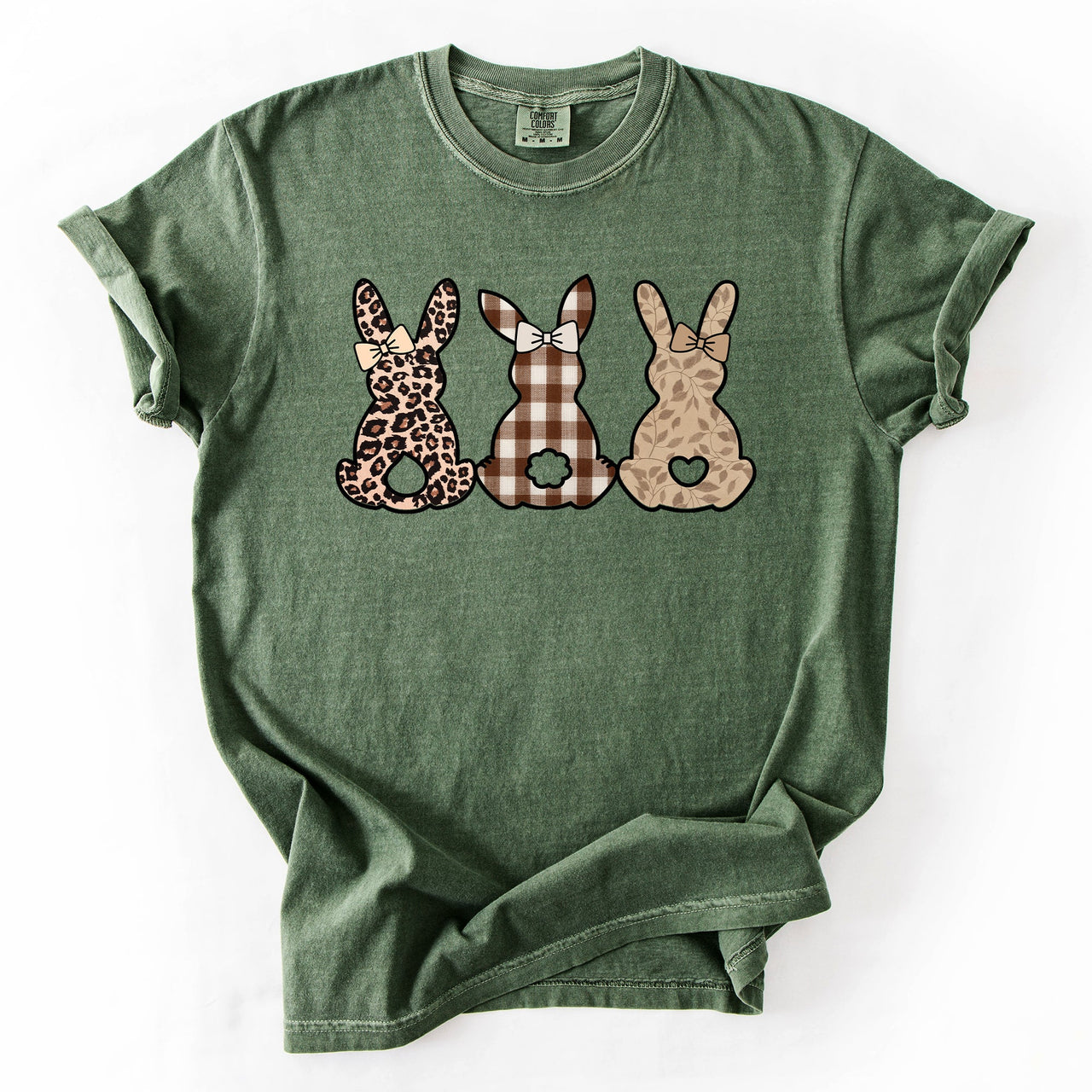 Retro Easter Bunnies Leopard Pattern Bunny Illustration Collection For Festive Style Comfort Colors Tee