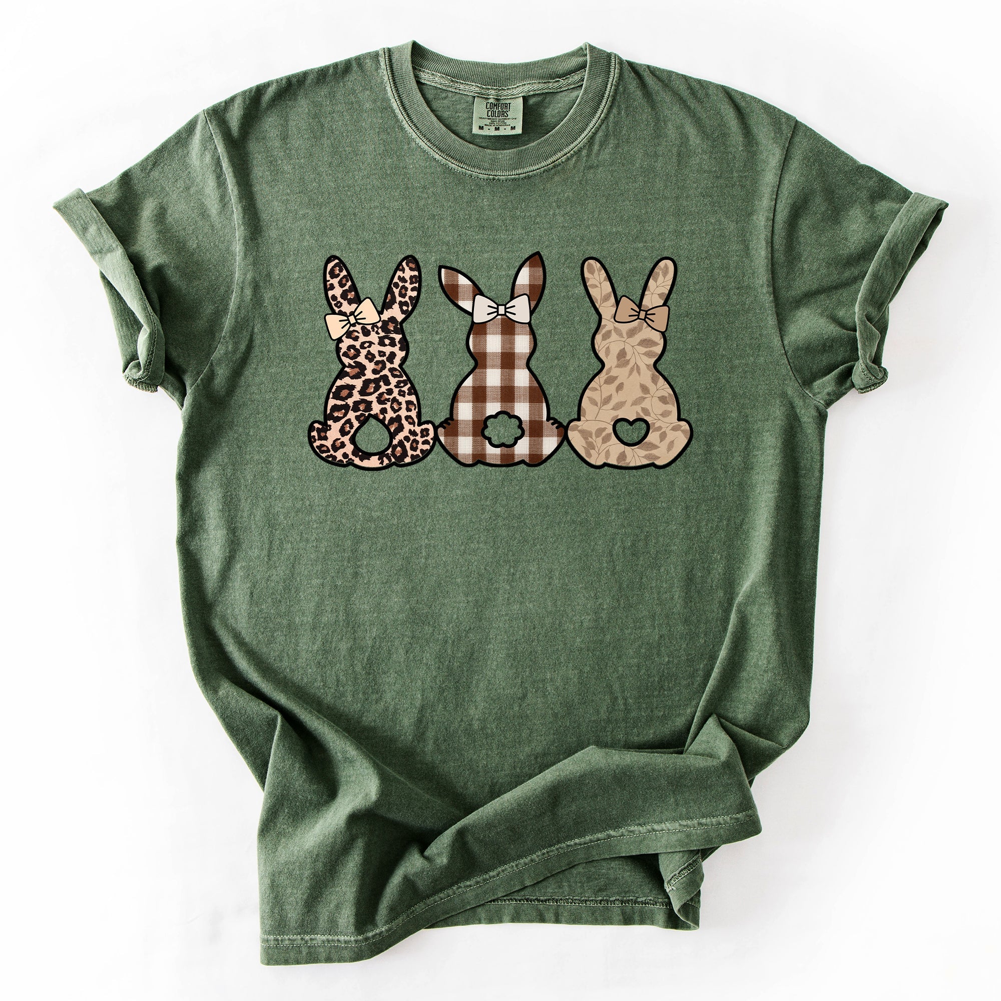 Retro Easter Bunnies Leopard Pattern Bunny Illustration Collection For Festive Style Comfort Colors Tee