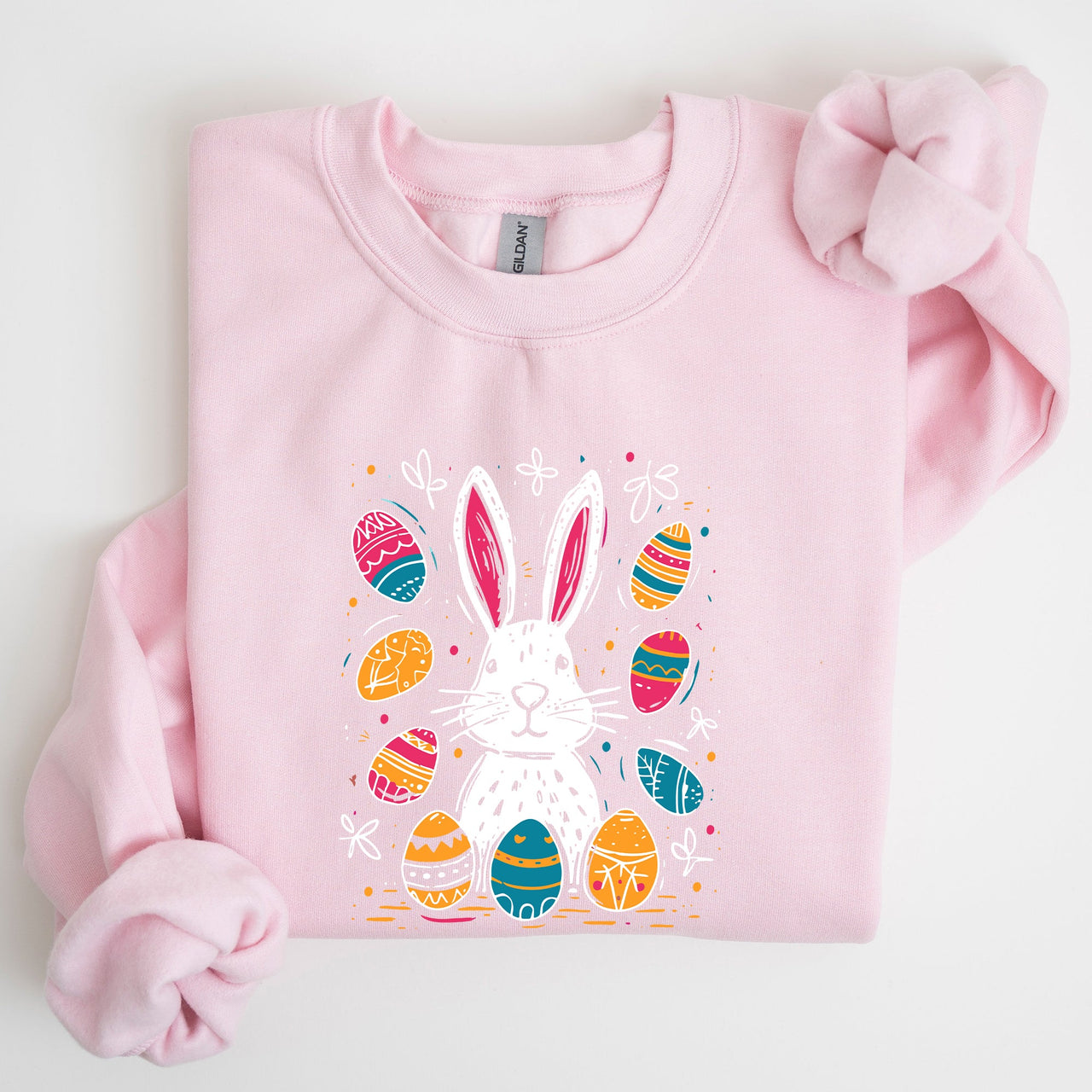 Retro Easter Bunny And Eggs Graphic With Nostalgic Pastel Palette And Whimsical Spring Vibes Sweatshirt