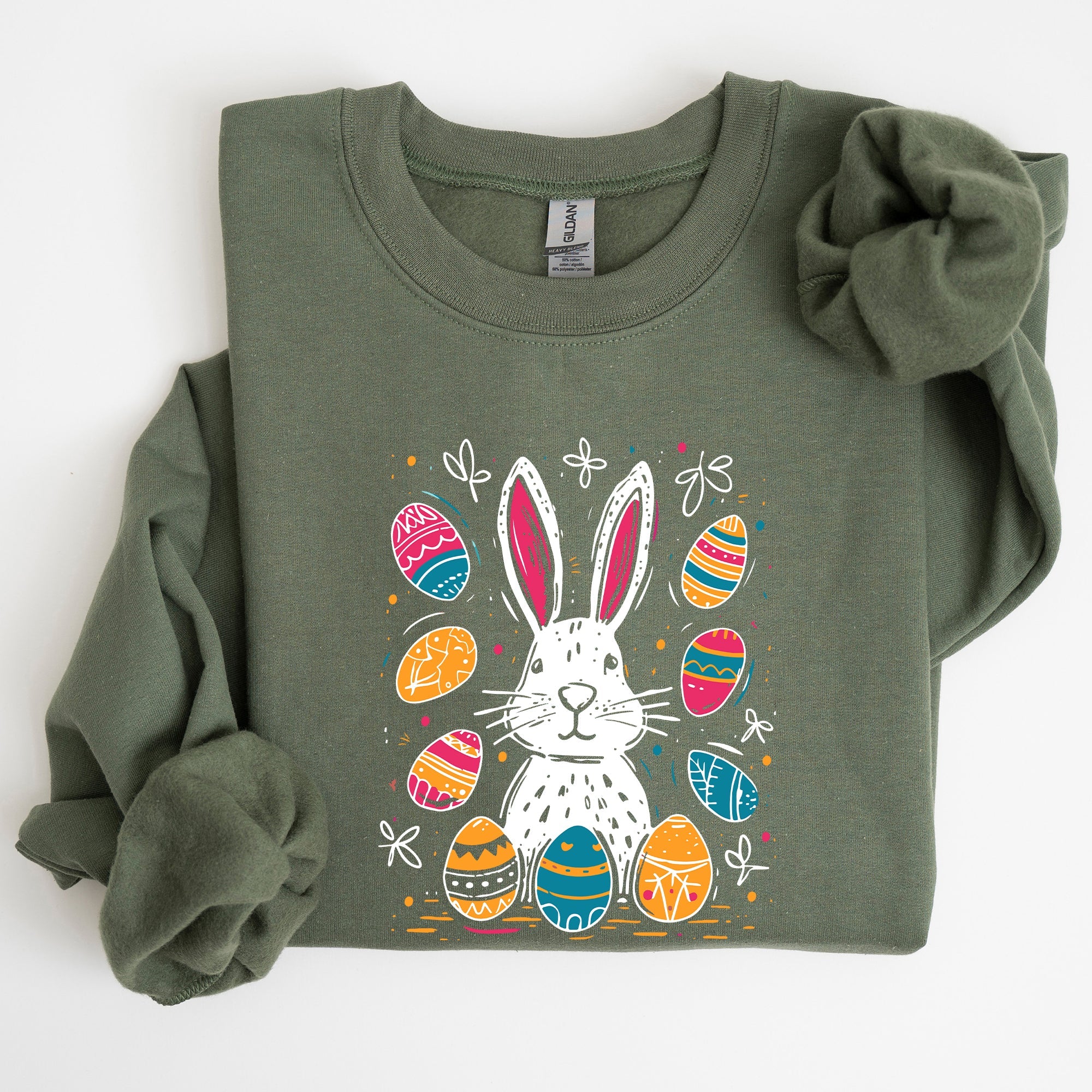 Retro Easter Bunny And Eggs Graphic With Nostalgic Pastel Palette And Whimsical Spring Vibes Sweatshirt