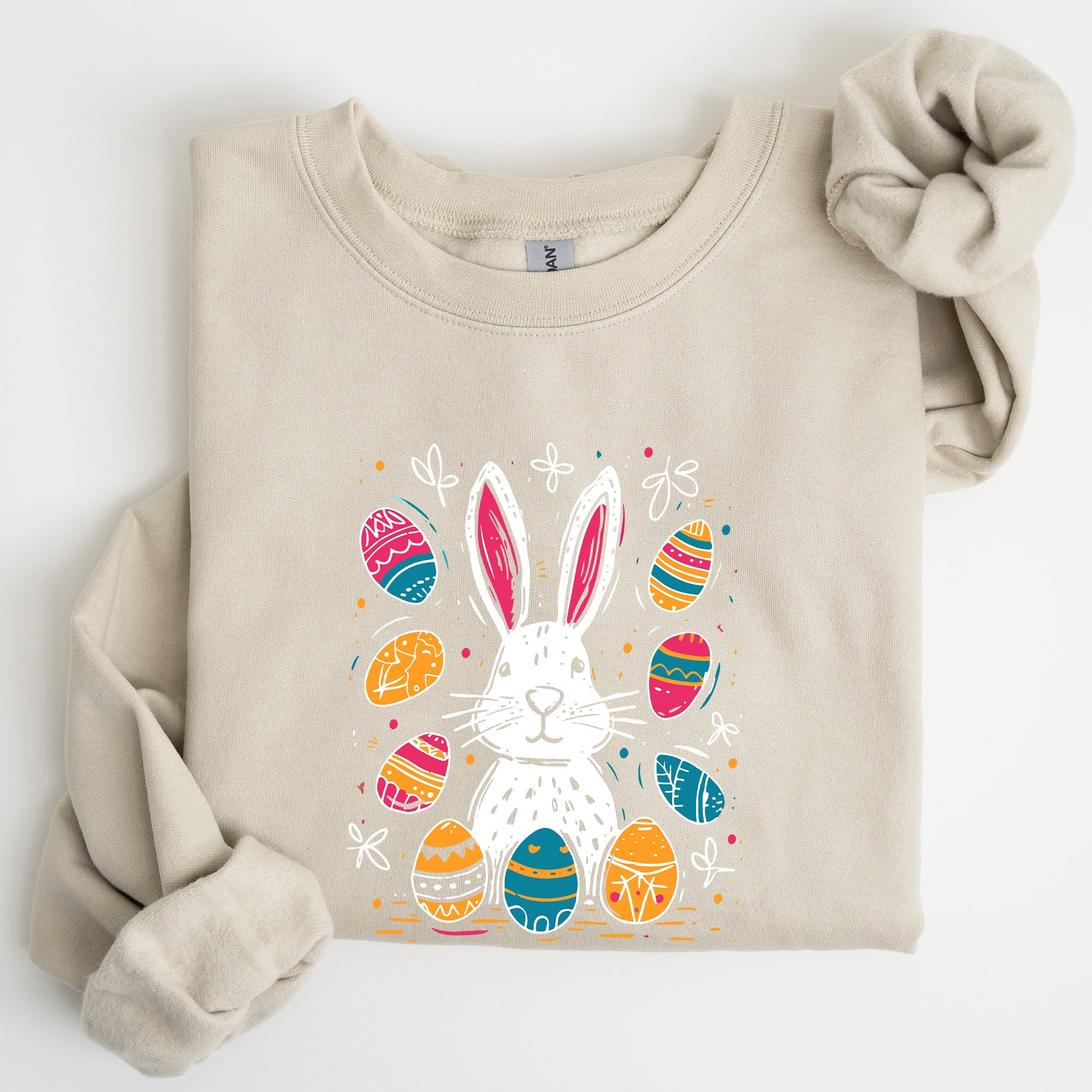 Retro Easter Bunny And Eggs Graphic With Nostalgic Pastel Palette And Whimsical Spring Vibes Sweatshirt
