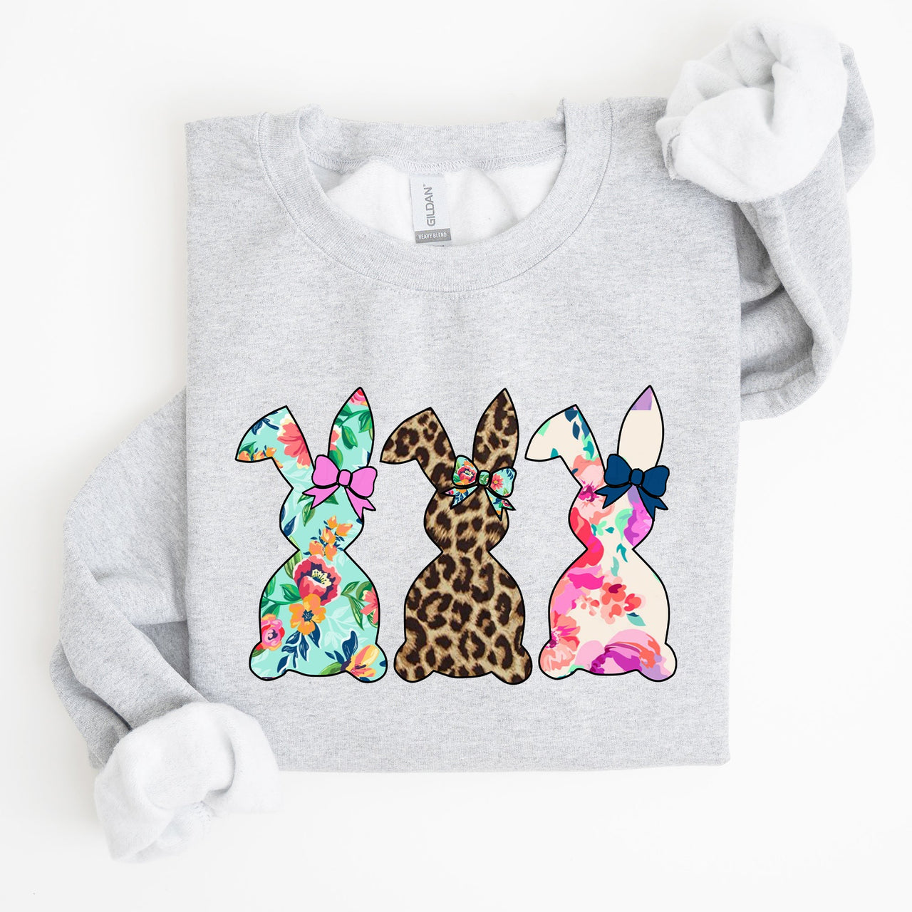 Retro Easter Rabbits Floral Leopard Bunnies Springtime Garden Graphics Sweatshirt