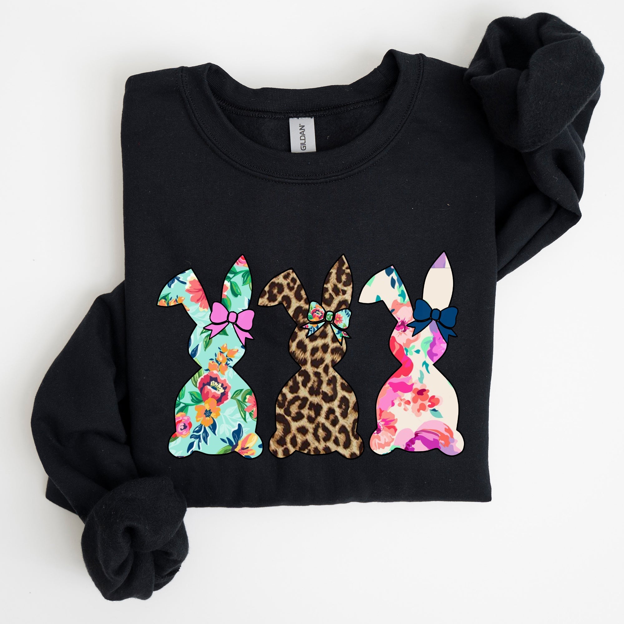 Retro Easter Rabbits Floral Leopard Bunnies Springtime Garden Graphics Sweatshirt