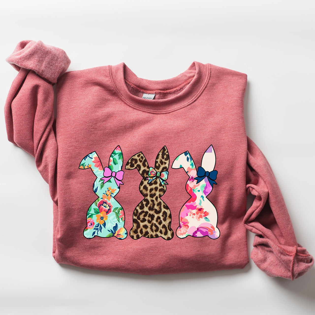 Retro Easter Rabbits Floral Leopard Bunnies Springtime Garden Graphics Sweatshirt