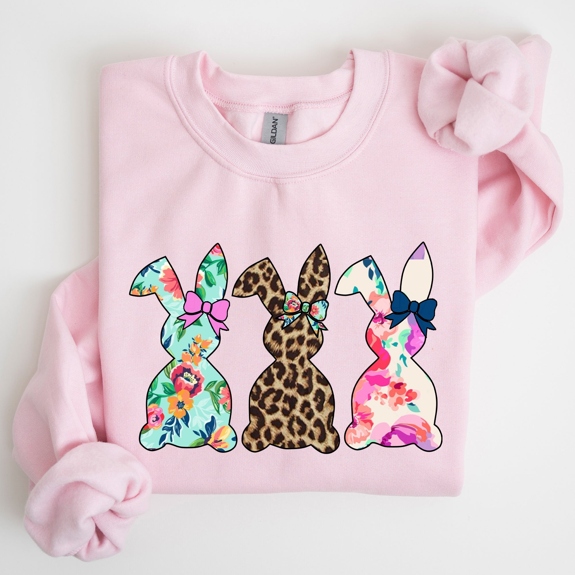 Retro Easter Rabbits Floral Leopard Bunnies Springtime Garden Graphics Sweatshirt