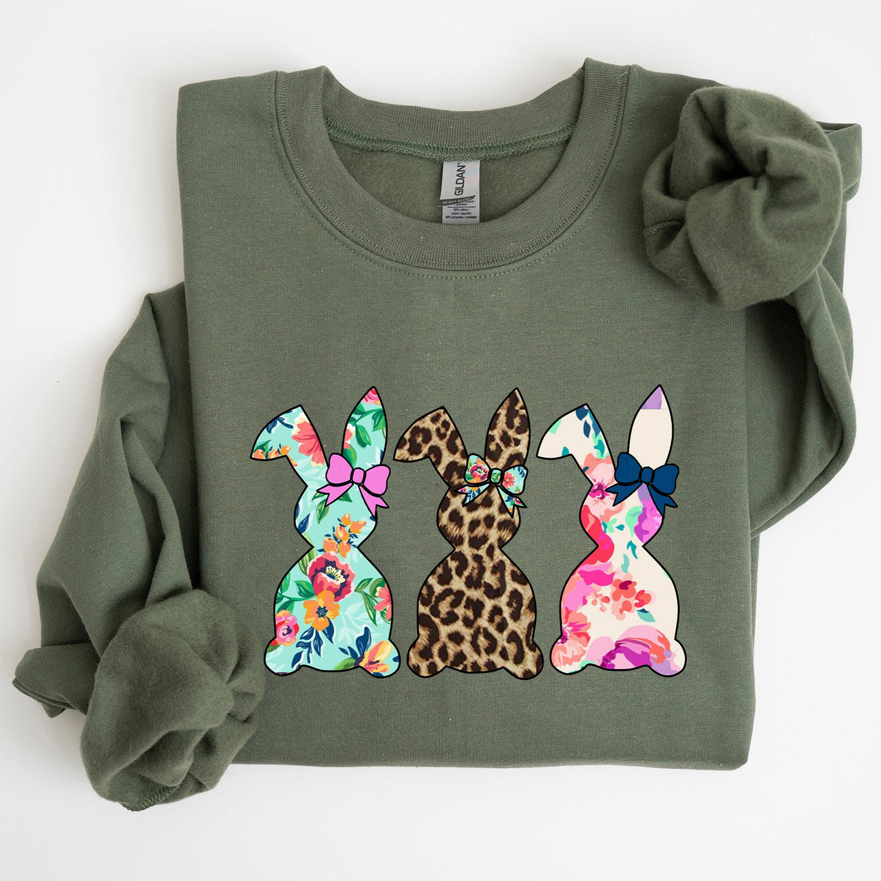 Retro Easter Rabbits Floral Leopard Bunnies Springtime Garden Graphics Sweatshirt