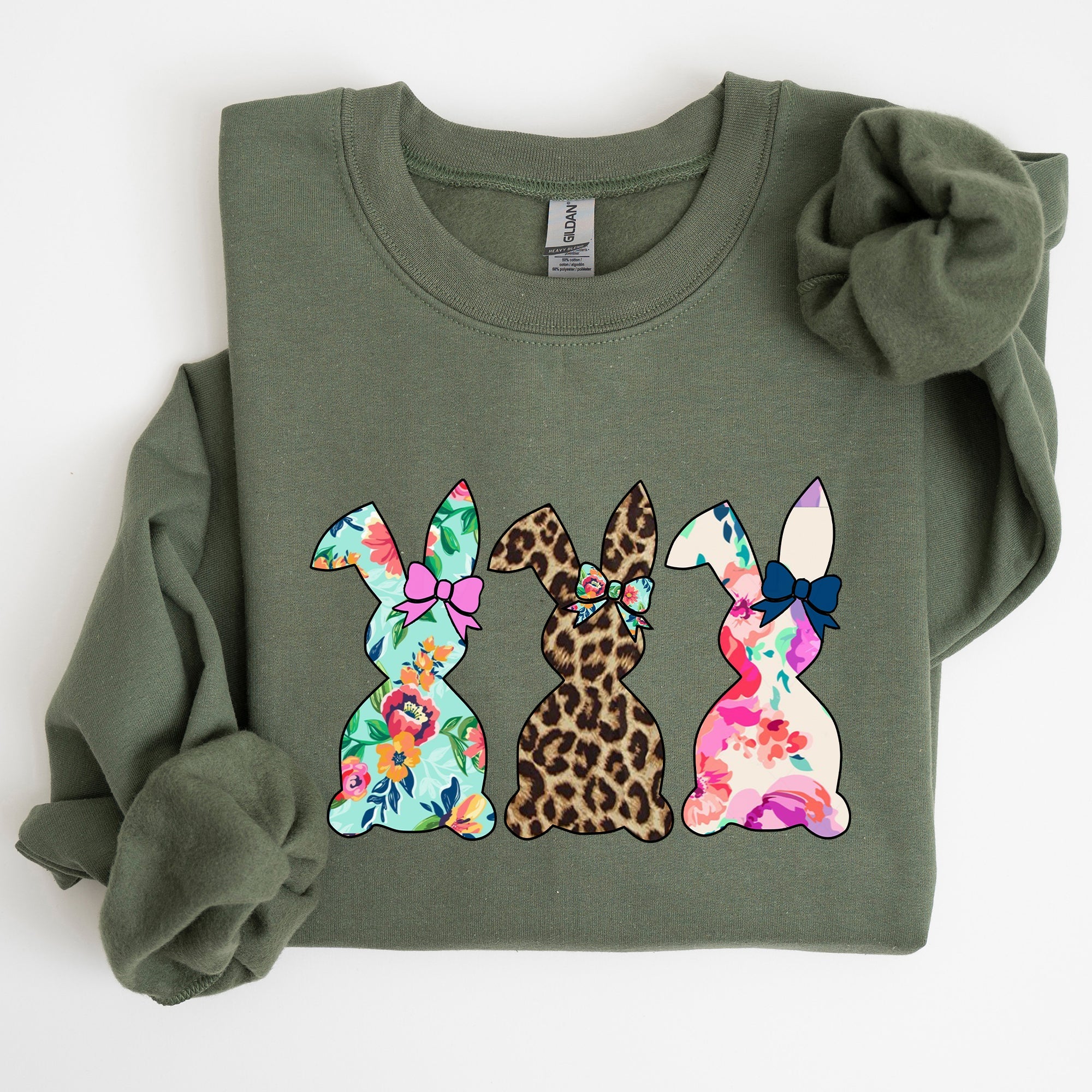 Retro Easter Rabbits Floral Leopard Bunnies Springtime Garden Graphics Sweatshirt