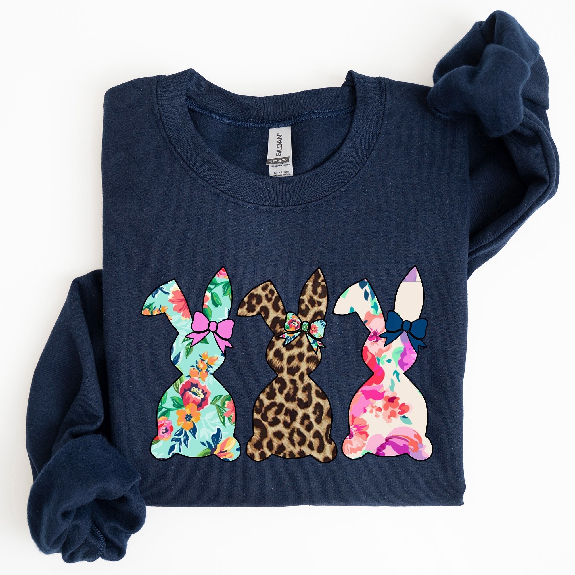 Retro Easter Rabbits Floral Leopard Bunnies Springtime Garden Graphics Sweatshirt
