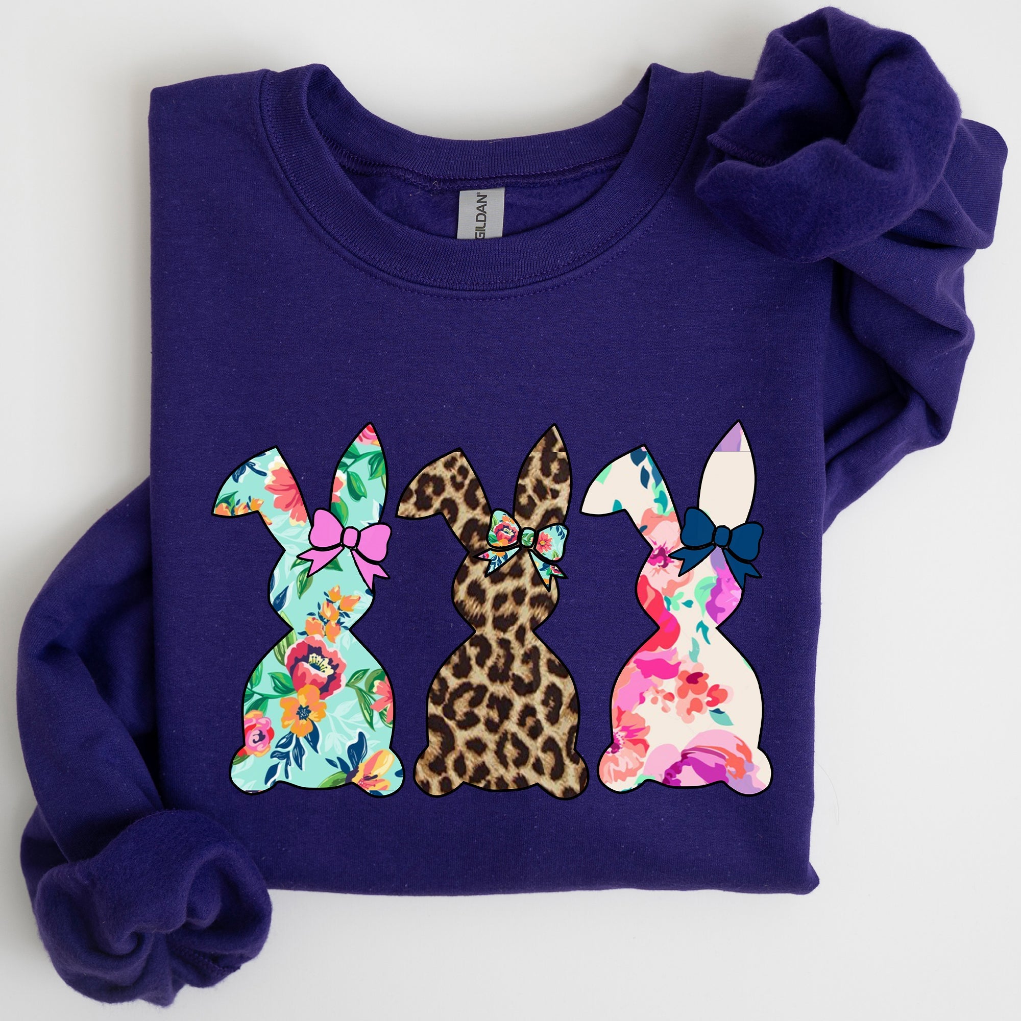 Retro Easter Rabbits Floral Leopard Bunnies Springtime Garden Graphics Sweatshirt