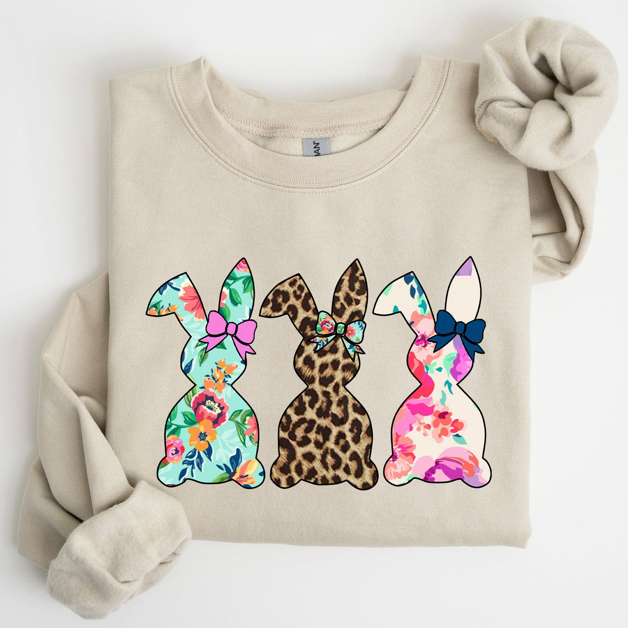 Retro Easter Rabbits Floral Leopard Bunnies Springtime Garden Graphics Sweatshirt