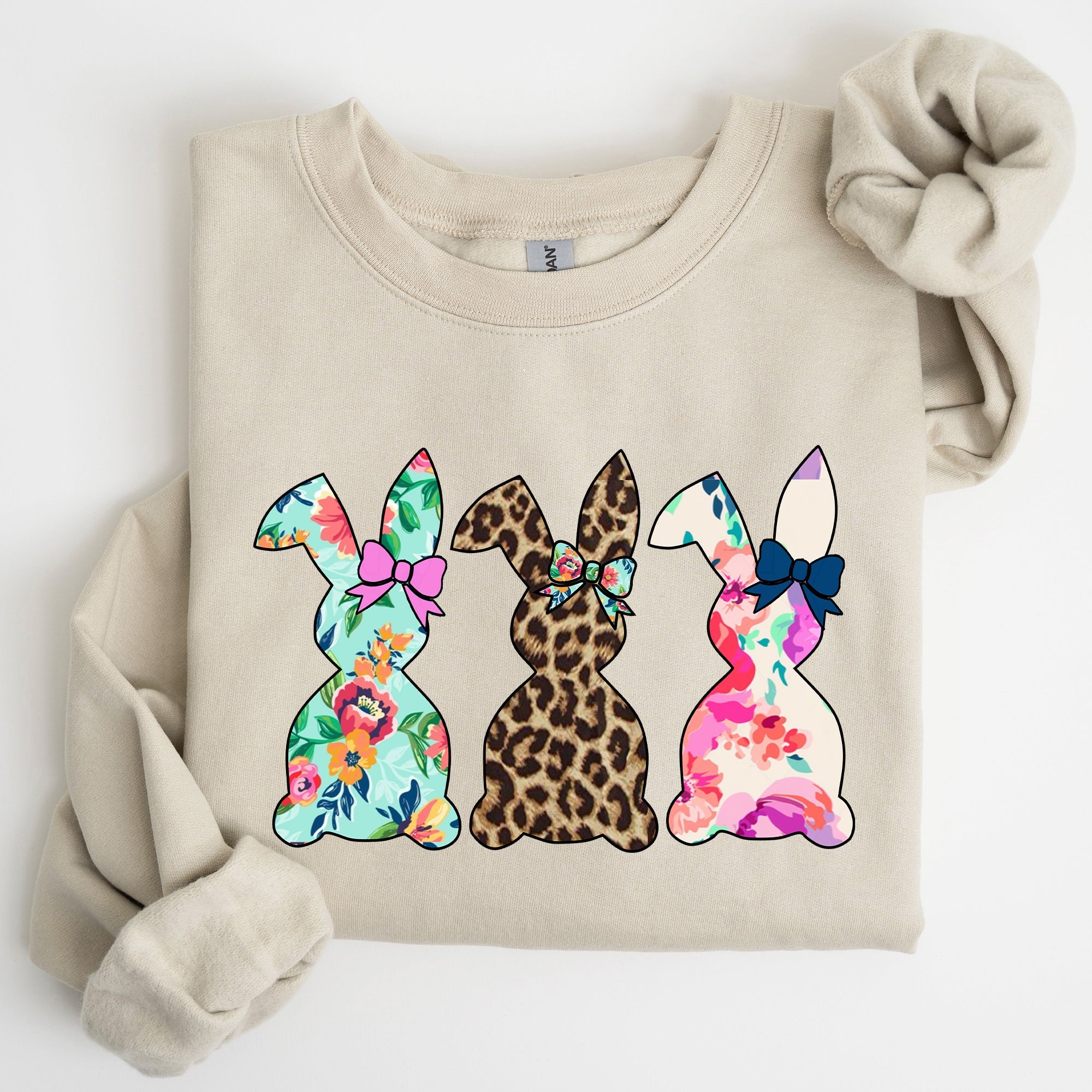 Retro Easter Rabbits Floral Leopard Bunnies Springtime Garden Graphics Sweatshirt
