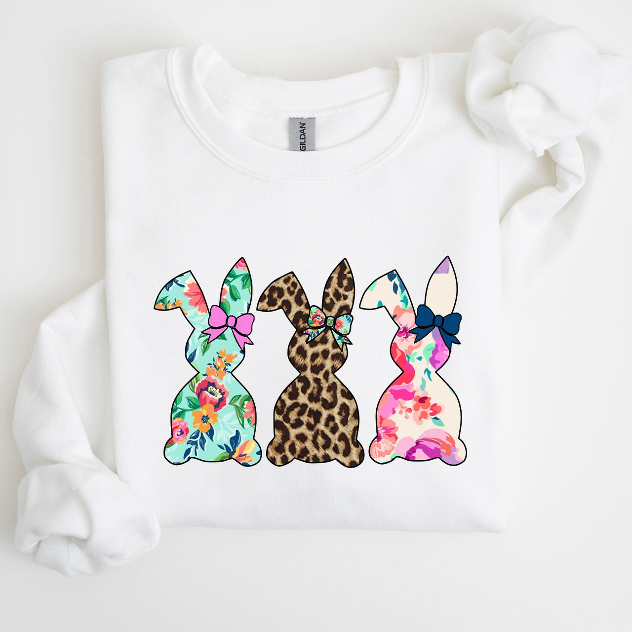 Retro Easter Rabbits Floral Leopard Bunnies Springtime Garden Graphics Sweatshirt