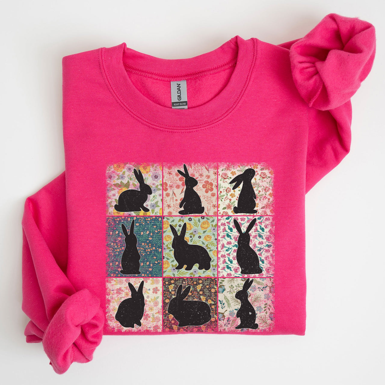 Retro Floral Print Featuring Easter Bunnies And Patchwork Quilt Patterns Sweatshirt