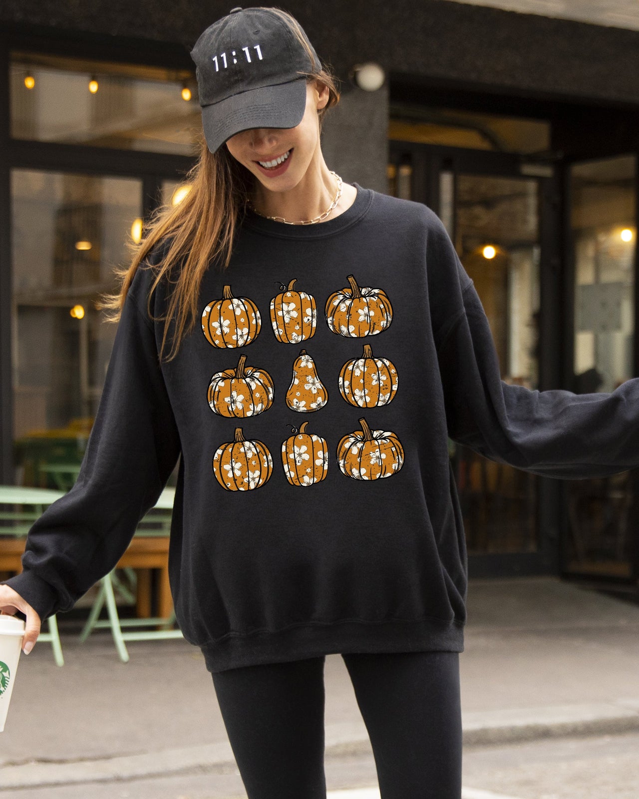 Retro Floral Pumpkins Halloween Jack-O-Lantern Fall Autumn Harvest Festive Sweatshirt