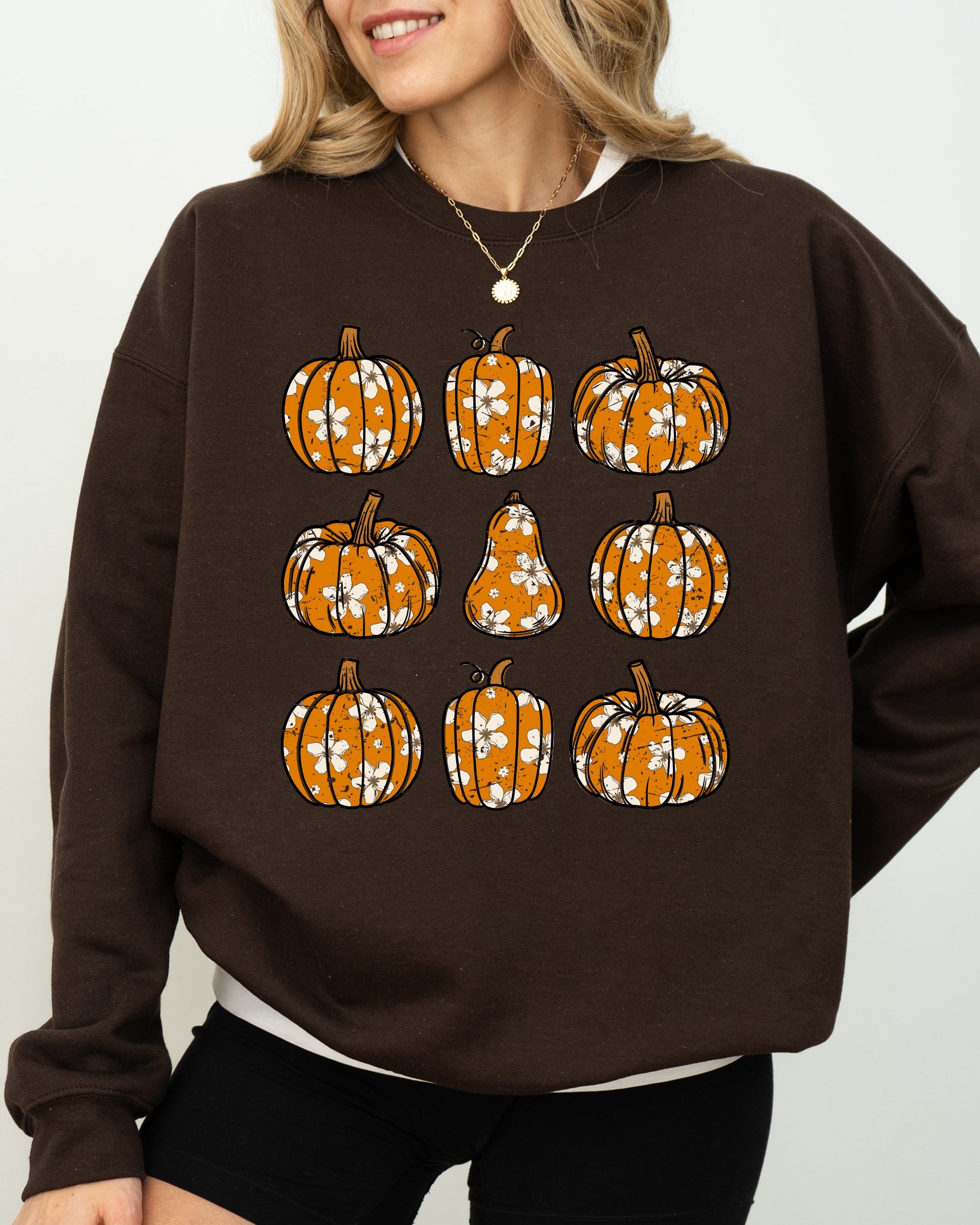 Retro Floral Pumpkins Halloween Jack-O-Lantern Fall Autumn Harvest Festive Sweatshirt