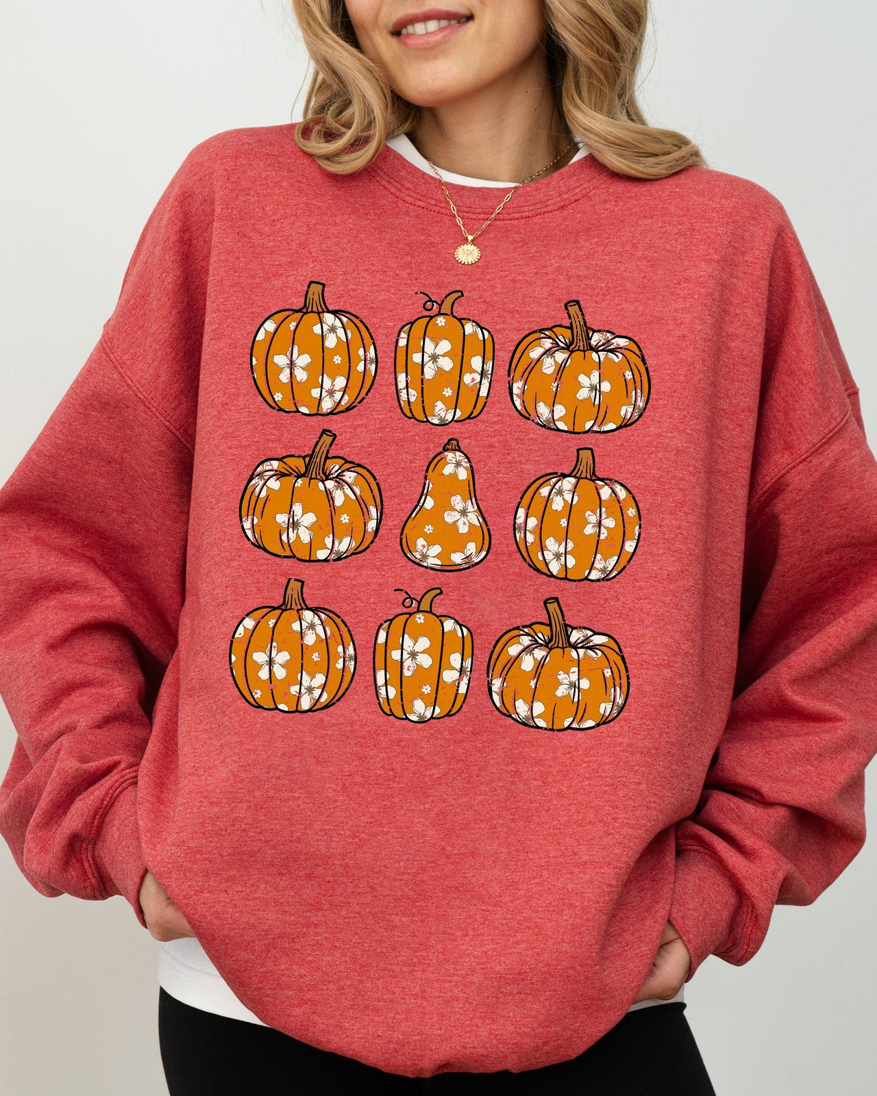 Retro Floral Pumpkins Halloween Jack-O-Lantern Fall Autumn Harvest Festive Sweatshirt