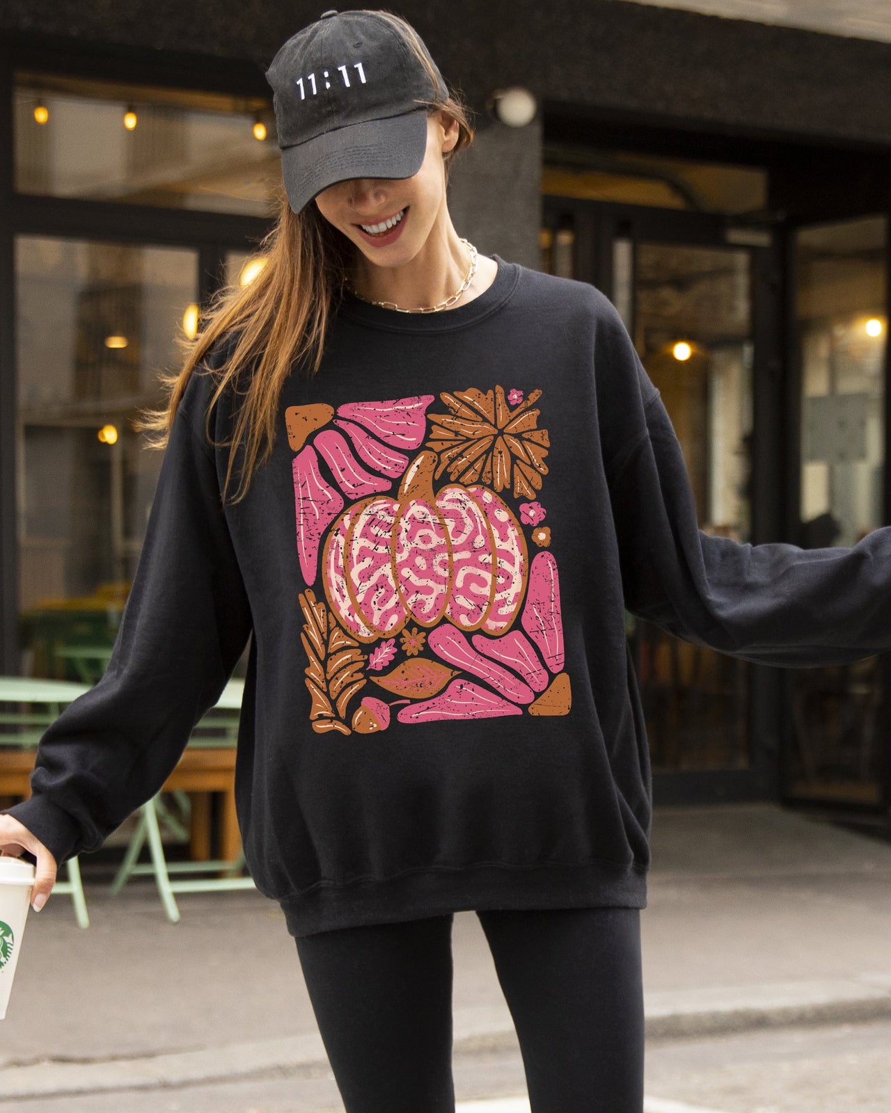 Retro Floral Pumpkin Halloween Jack-O-Lantern Fall Autumn Seasonal Cozy Sweatshirt