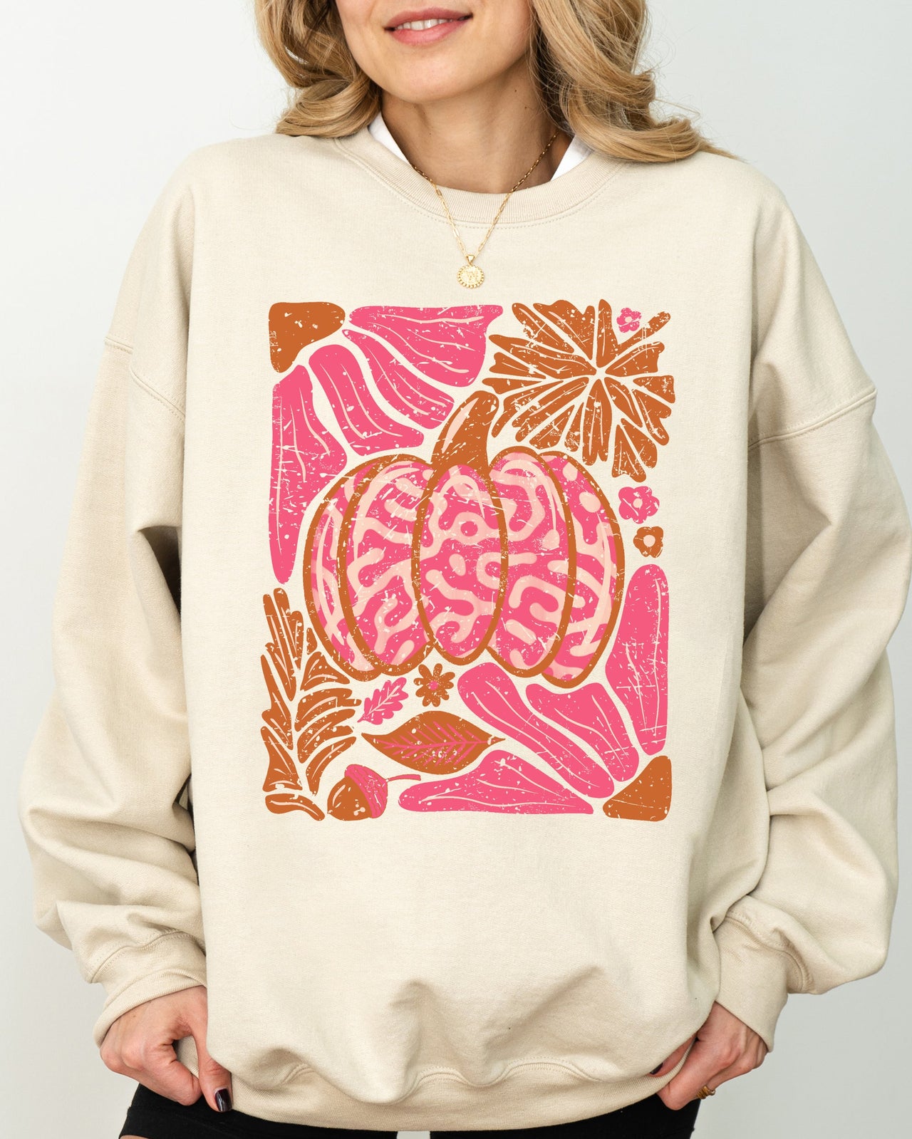Retro Floral Pumpkin Halloween Jack-O-Lantern Fall Autumn Seasonal Cozy Sweatshirt