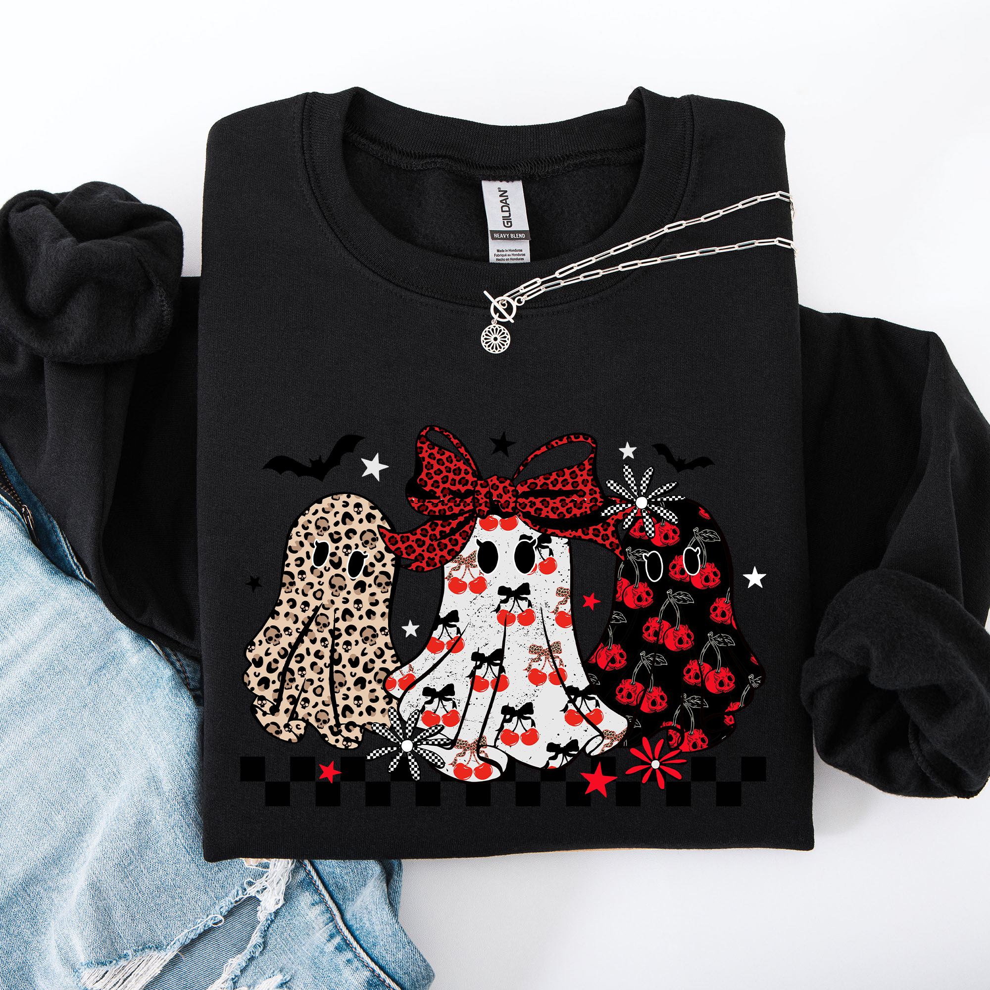 Retro Halloween Ghosts Checkered Pattern Vintage Haunted Collectible Edition Sweatshirt