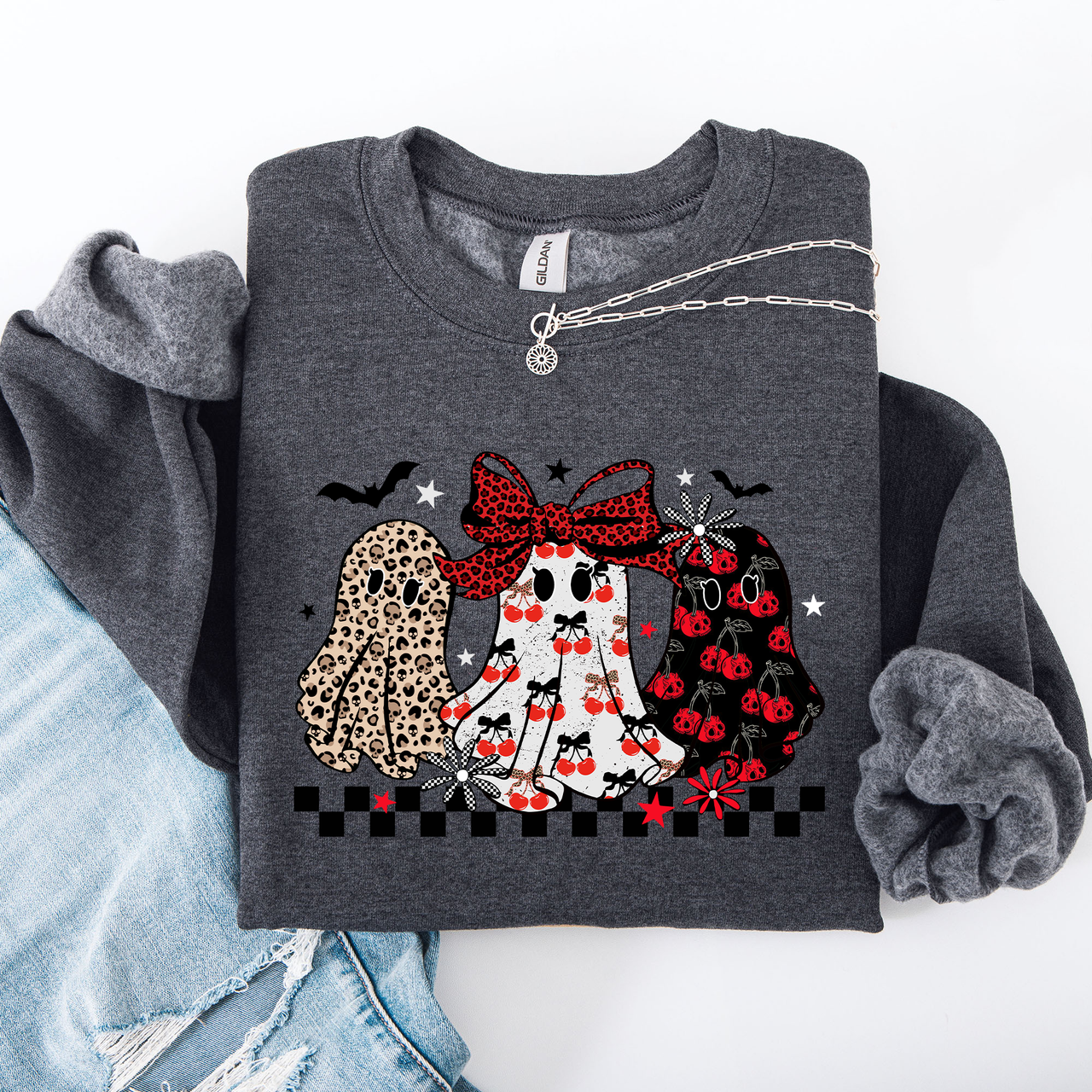 Retro Halloween Ghosts Checkered Pattern Vintage Haunted Collectible Edition Sweatshirt