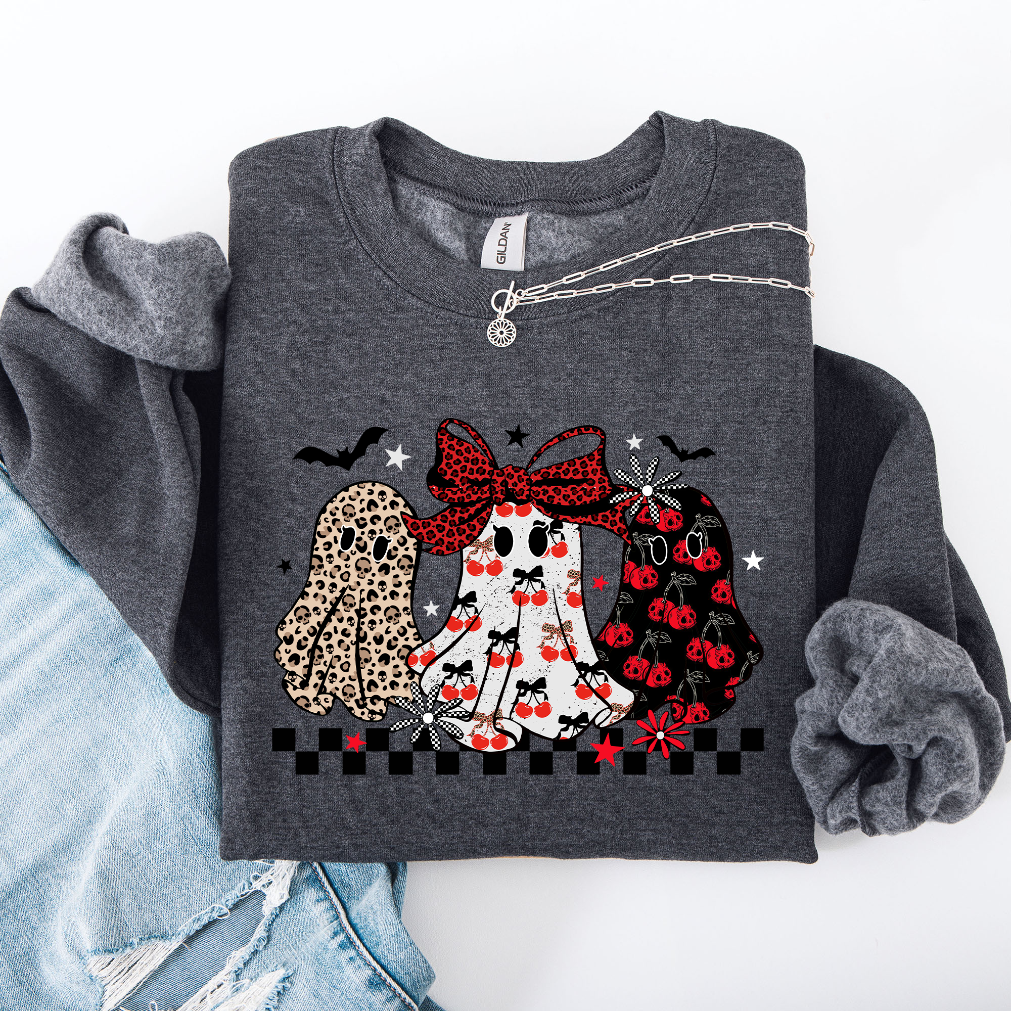 Retro Halloween Ghosts Checkered Pattern Vintage Haunted Collectible Edition Sweatshirt