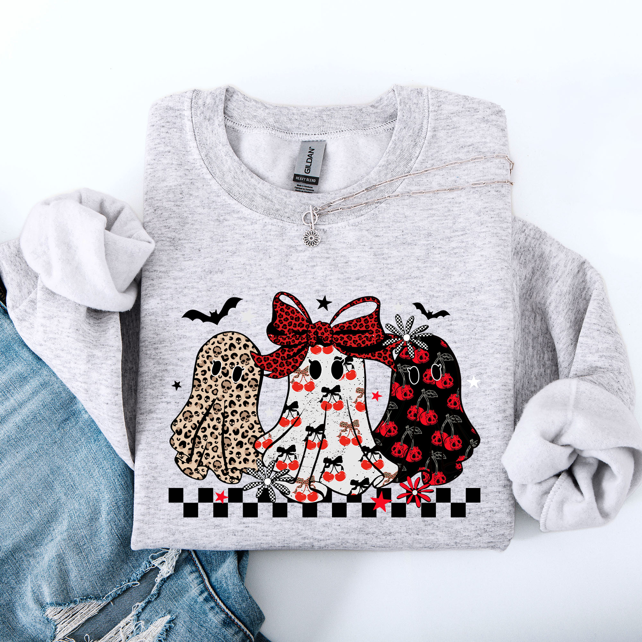Retro Halloween Ghosts Checkered Pattern Vintage Haunted Collectible Edition Sweatshirt