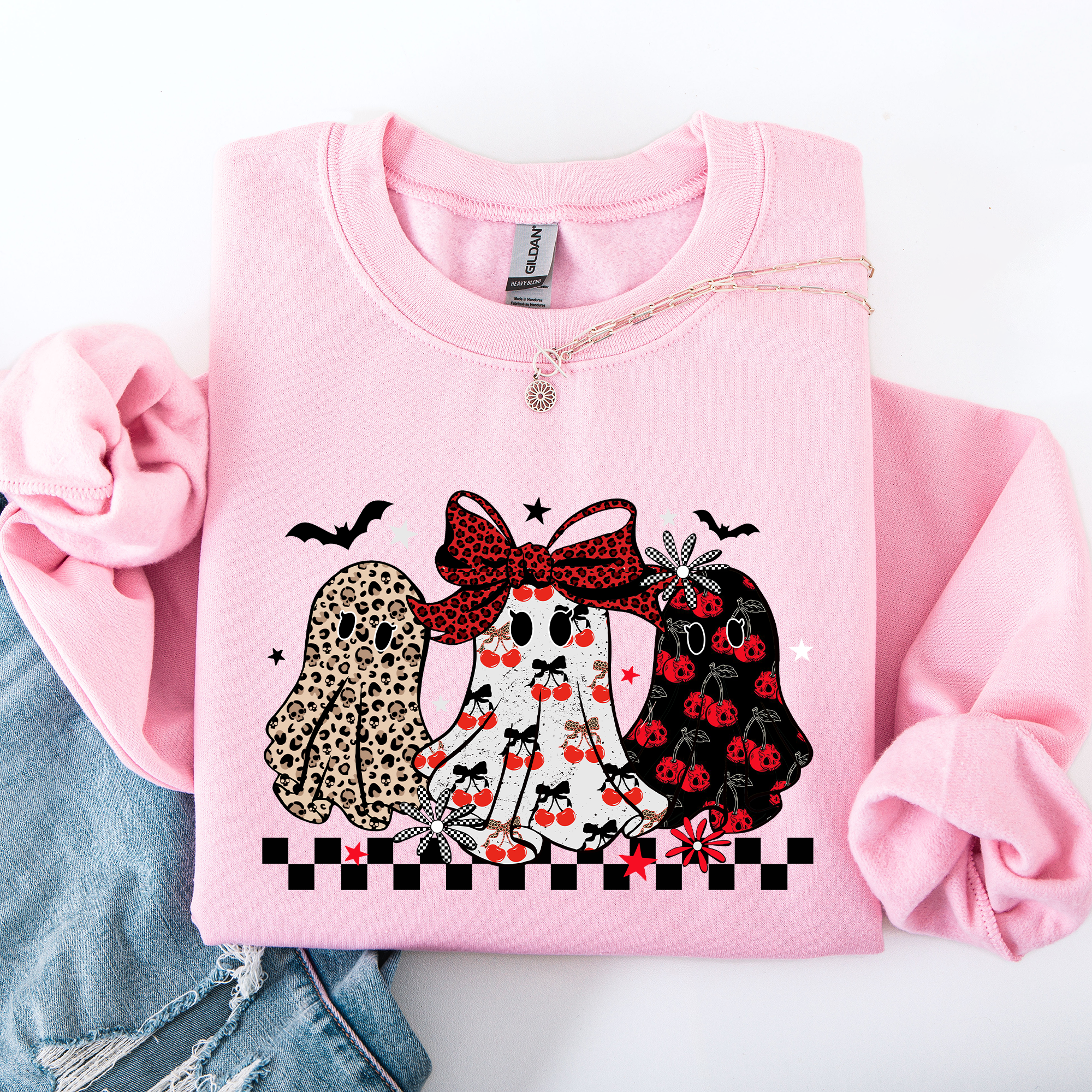 Retro Halloween Ghosts Checkered Pattern Vintage Haunted Collectible Edition Sweatshirt