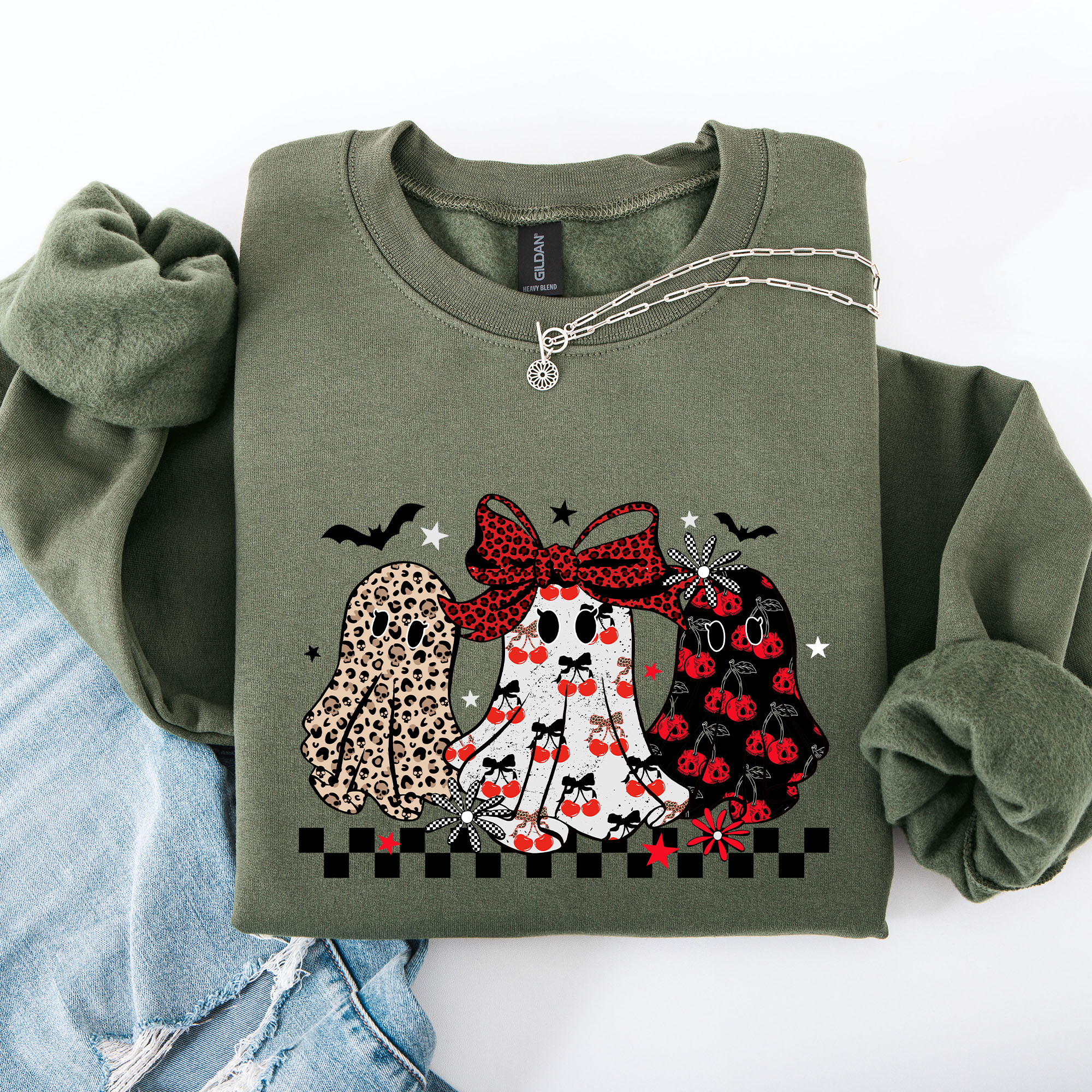 Retro Halloween Ghosts Checkered Pattern Vintage Haunted Collectible Edition Sweatshirt