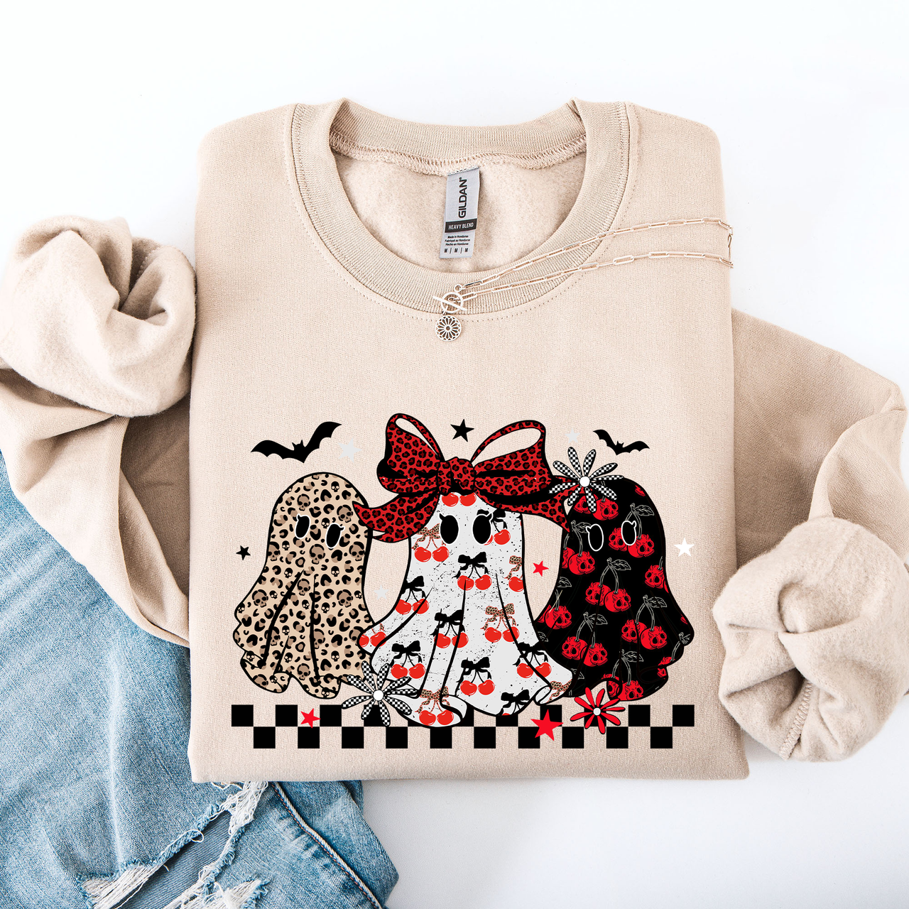 Retro Halloween Ghosts Checkered Pattern Vintage Haunted Collectible Edition Sweatshirt
