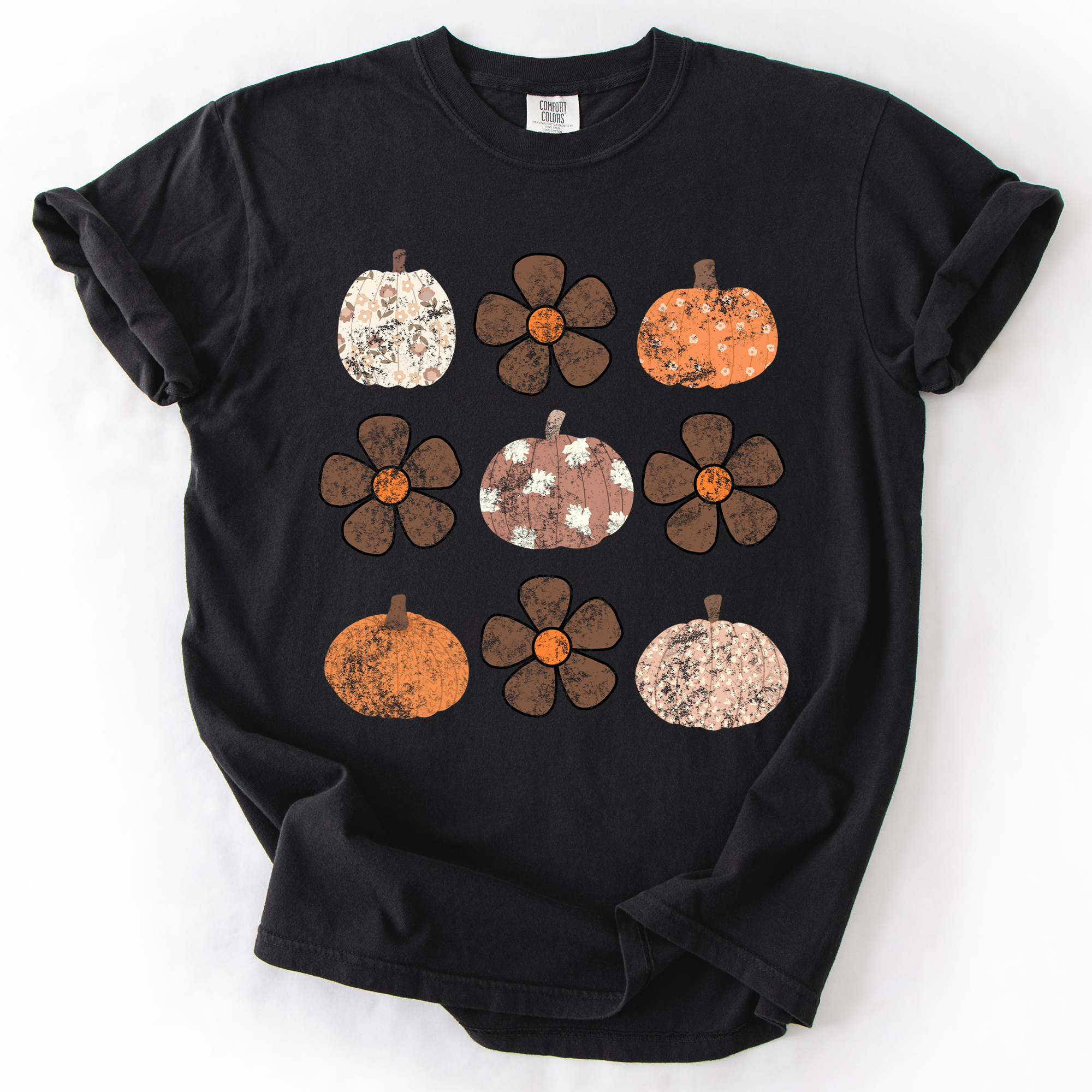 Retro Halloween Watercolor Floral Pumpkin Pattern Autumn Fall Comfort Colors Tee