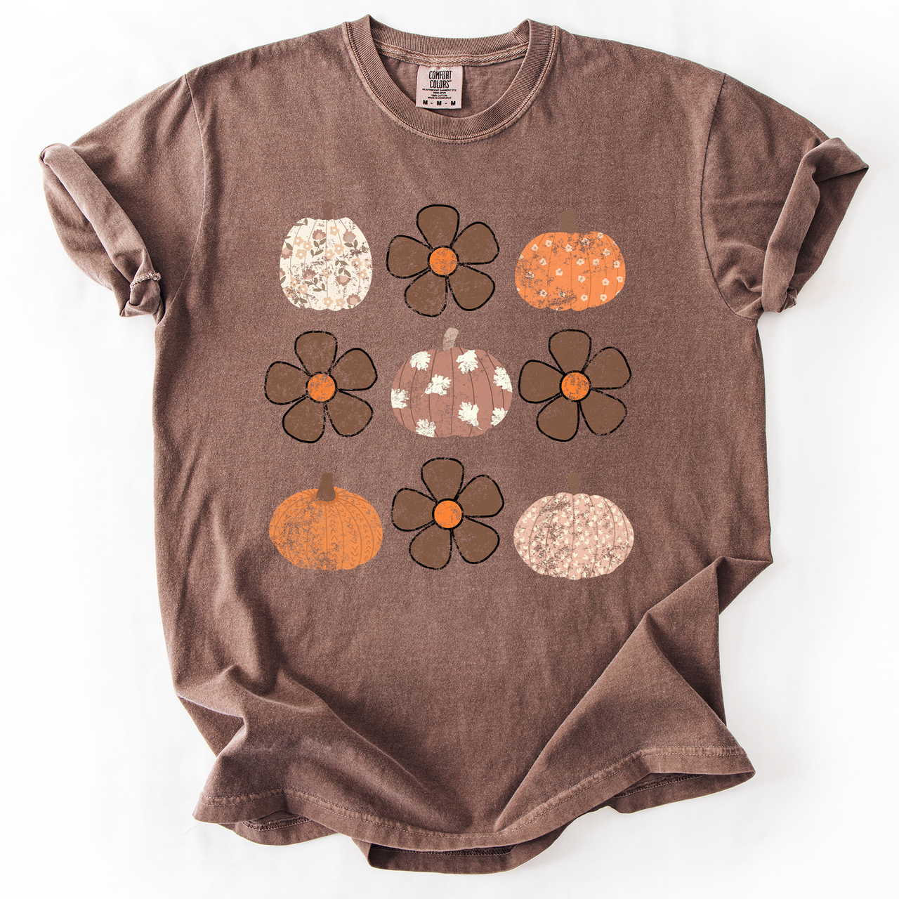 Retro Halloween Watercolor Floral Pumpkin Pattern Autumn Fall Comfort Colors Tee