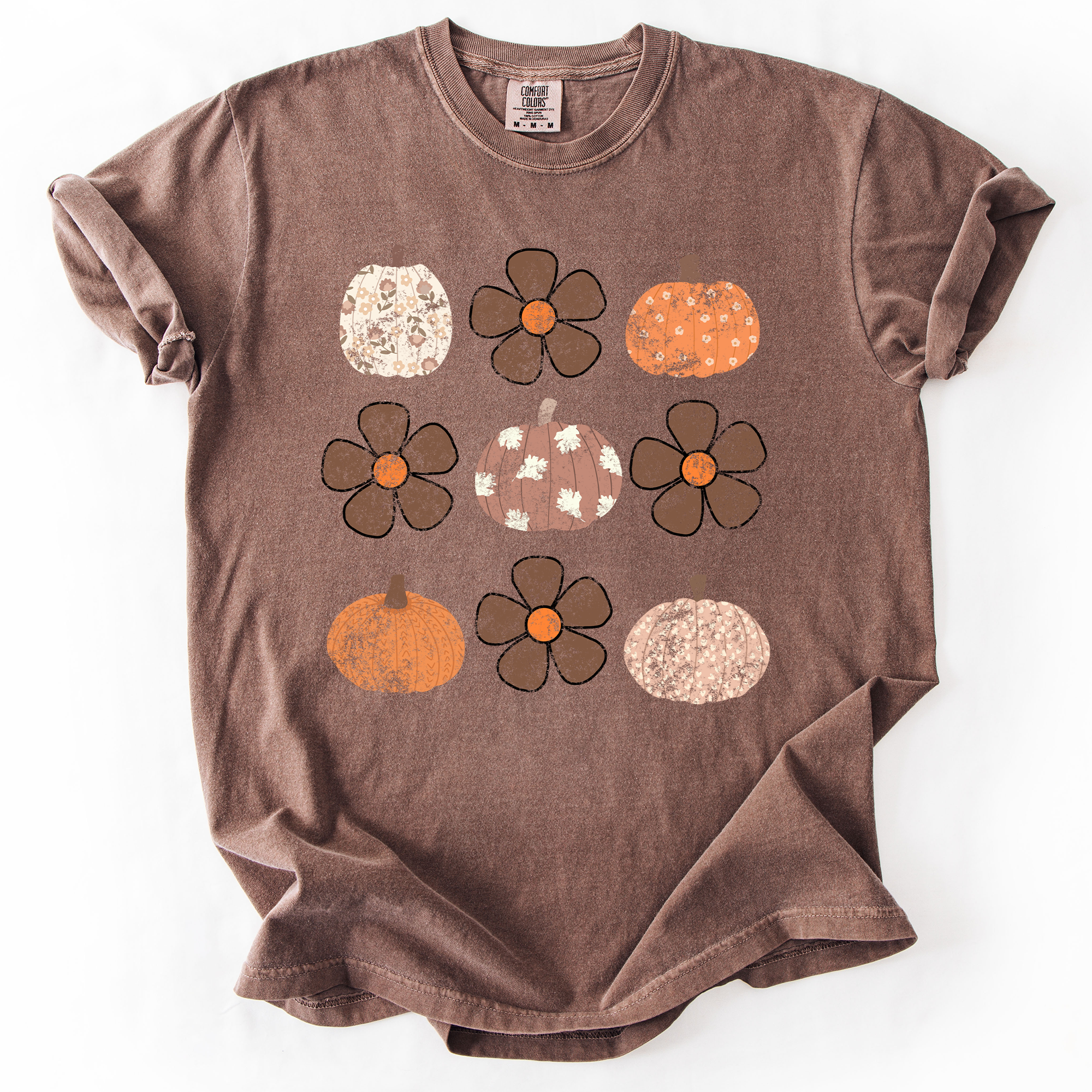 Retro Halloween Watercolor Floral Pumpkin Pattern Autumn Fall Comfort Colors Tee