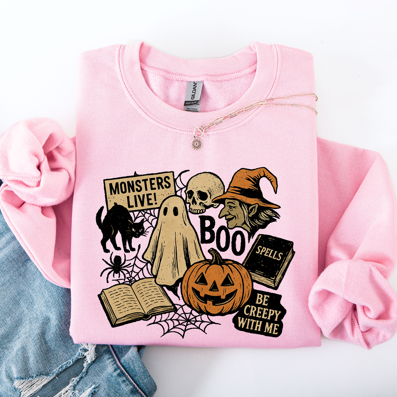 Retro Halloween Monsters Witch Creepy Vintage Nightfall Edition Classic Spooky Motifs And Nostalgic Sweatshirt