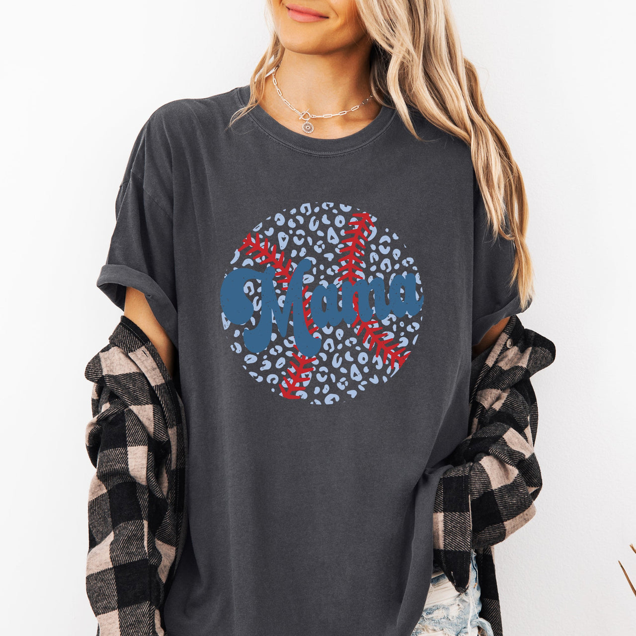 Retro Leopard Baseball Mama Sports Mother's Day Edition Graphic Comfort Colors Tee