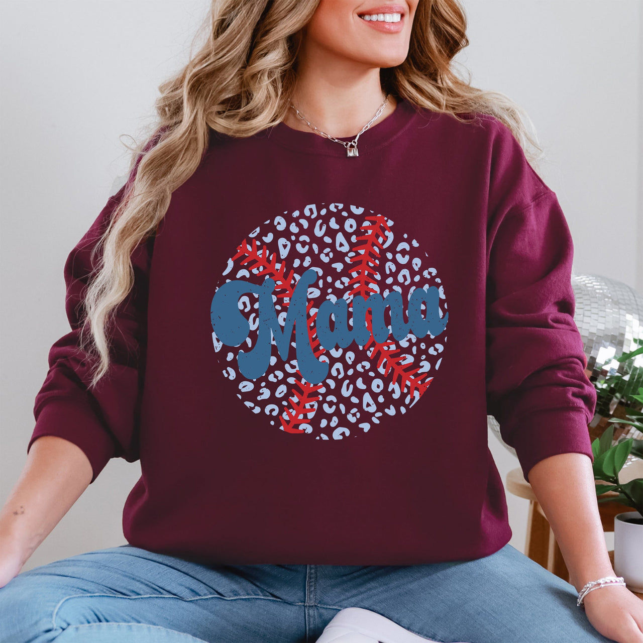 Retro Leopard Baseball Mama Sports Mother's Day Celebration Vintage Graphic Sweatshirt